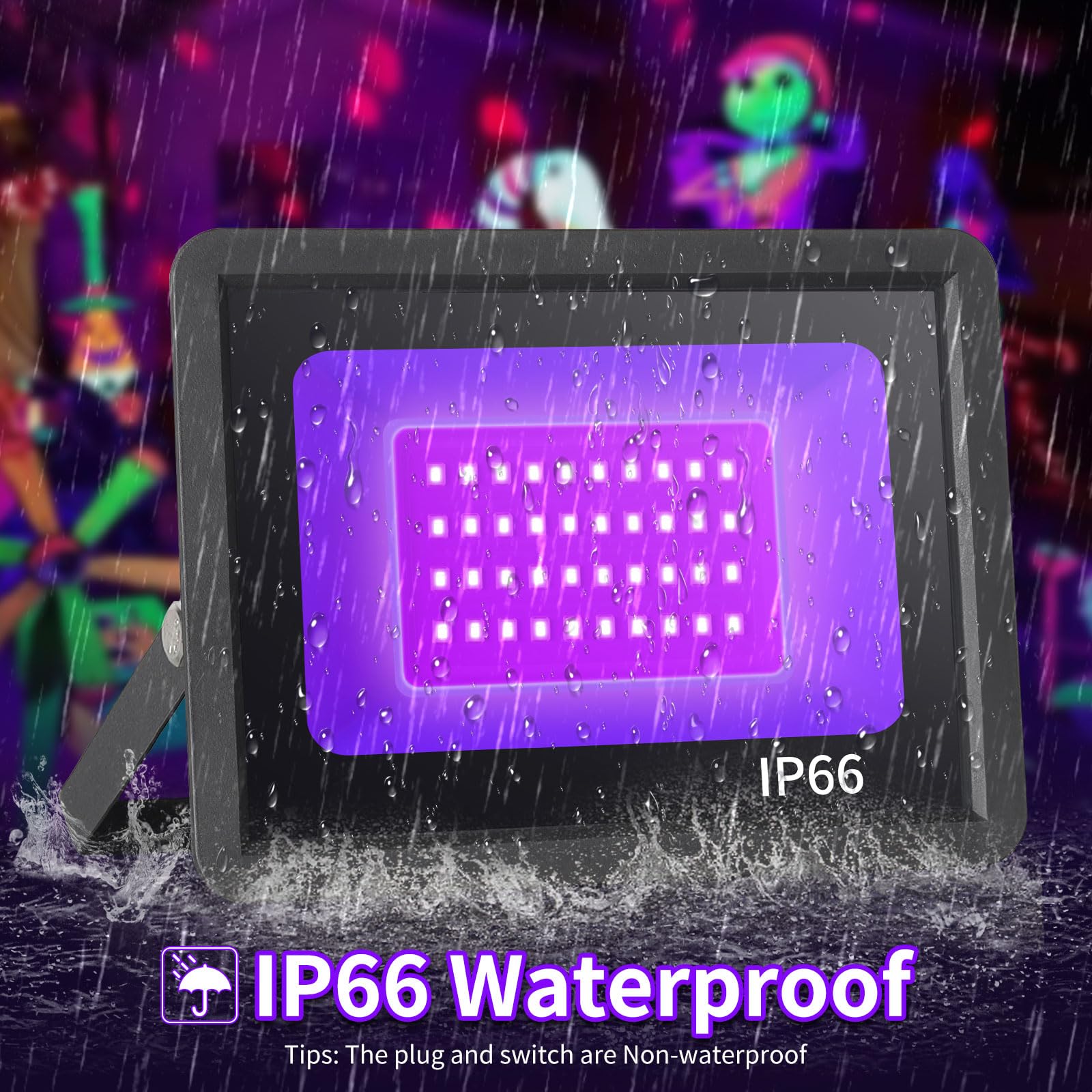 Yayit 36W Waterproof Blacklight Flood Light With Switch+Plug, Ip66 Outdoor Led Black Lights For Glow Party, Halloween, Bedroom, Fluorescent Party, Blacklight Poster, Body Paint, 2 Pack