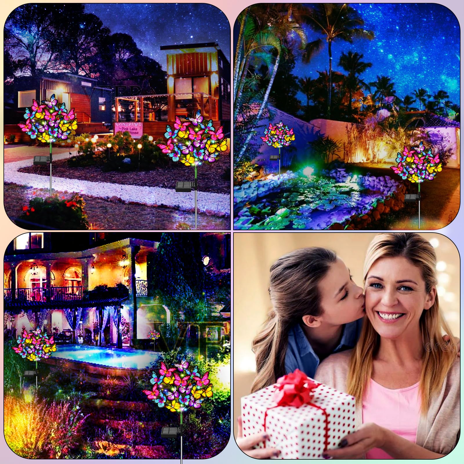 Weitexs Solar Garden Lights Outdoor Waterproof Solar Lights 2 Pack With New Upgraded 72 Led 34 Butterfly Outdoor Solar Lights For Yard Outside Garden Pathway Decor Gifts For Womens MotherS Day