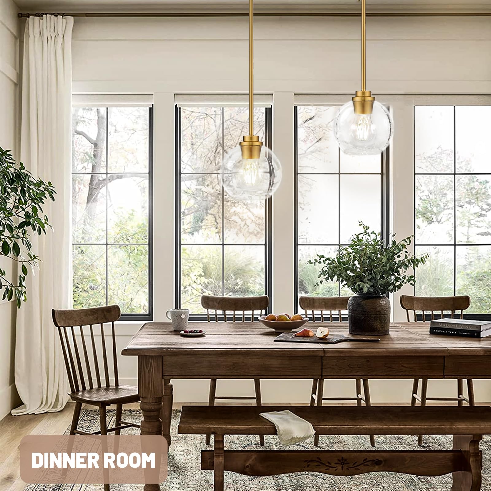 Ouvr Gold Pendant Light Fixtures,7 Inch Globe Pendant Lights Kitchen Island With Clear Glass, 1 Light Hanging Lights For Kitchen