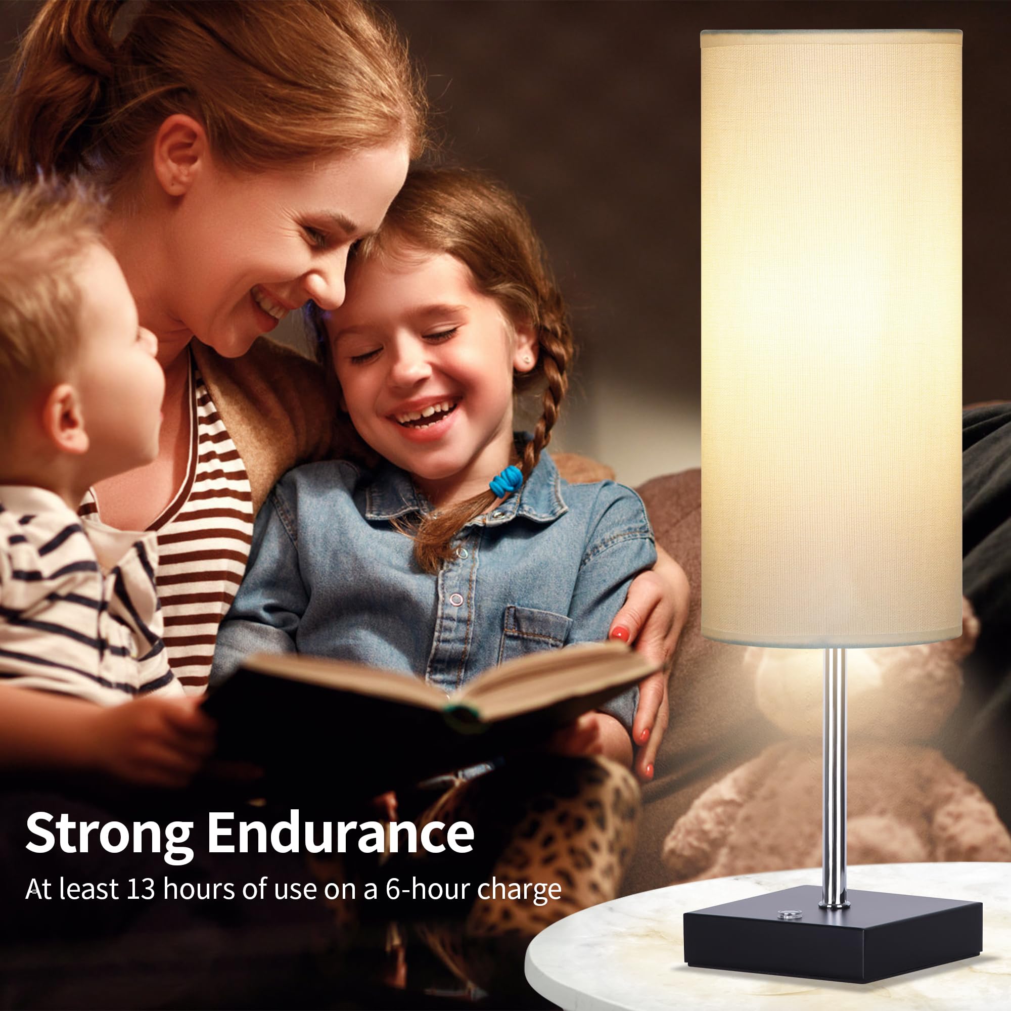 AVV Cordless Table Lamp - 5000mAh Battery, Touch Control, 3 Modes, 18 Inch, White, Model RD-BTL4W-003