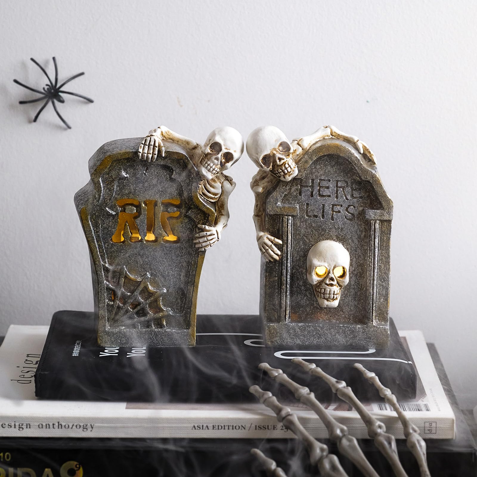 DN DECONATION Halloween Table Decorations Light Up Tombstone, 5   L  3W RIP Battery Operated Tombstones Indoor Halloween Decor f