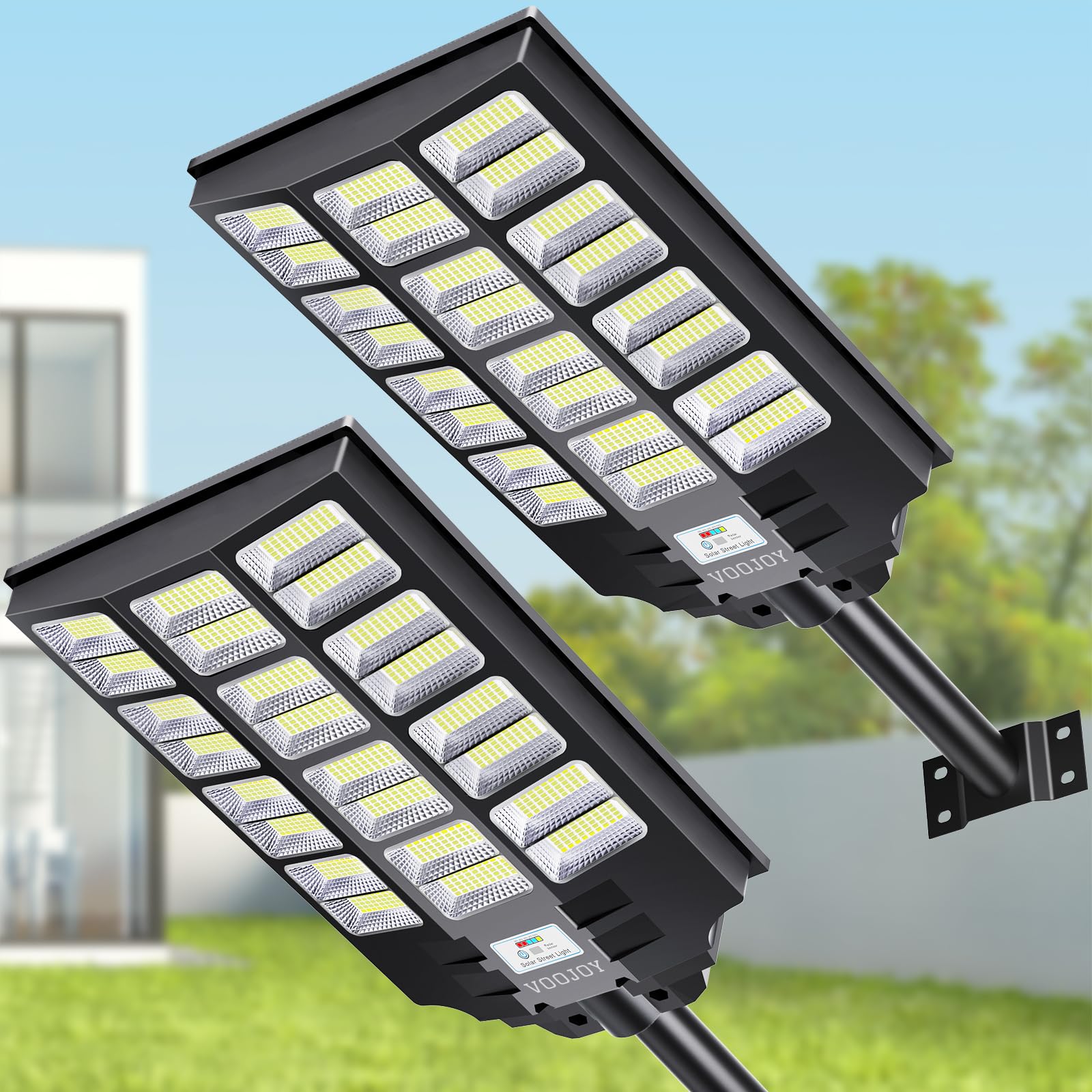Voojoy 8000W Solar Street Light, 2 Pack Dusk To Dawn Flood Lights With Motion Sensor & Remote