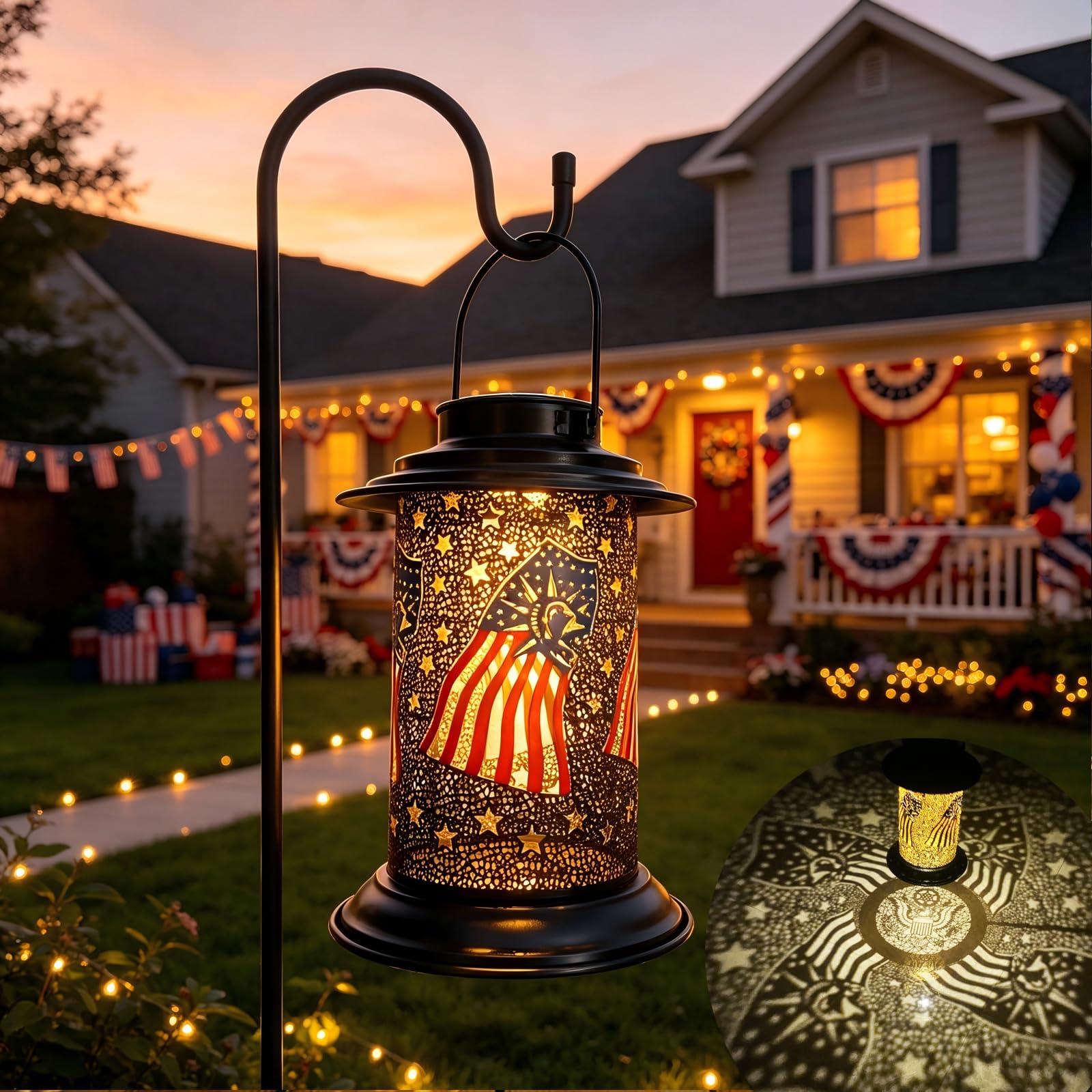 Solar Lanterns Outdoor Waterproof - Outdoor Hanging Lantern with Shepherds Hook, Christmas Halloween Housewarming Gifts for Wome