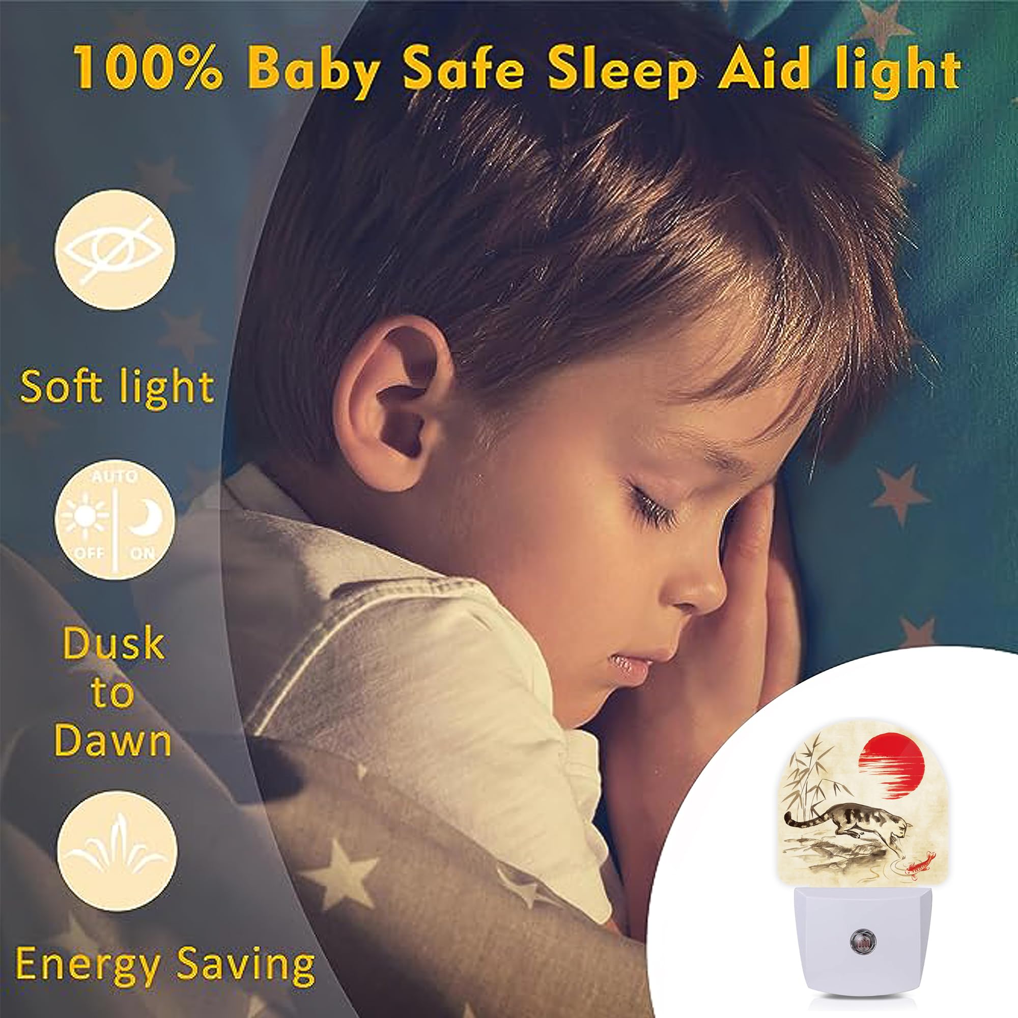 Axxitude Japanese Funny Cat Night Lights Plug Into Wall For Girls Boys Room,Night Light Led Lamp Dusk To Dawn Sensor Round Lamp