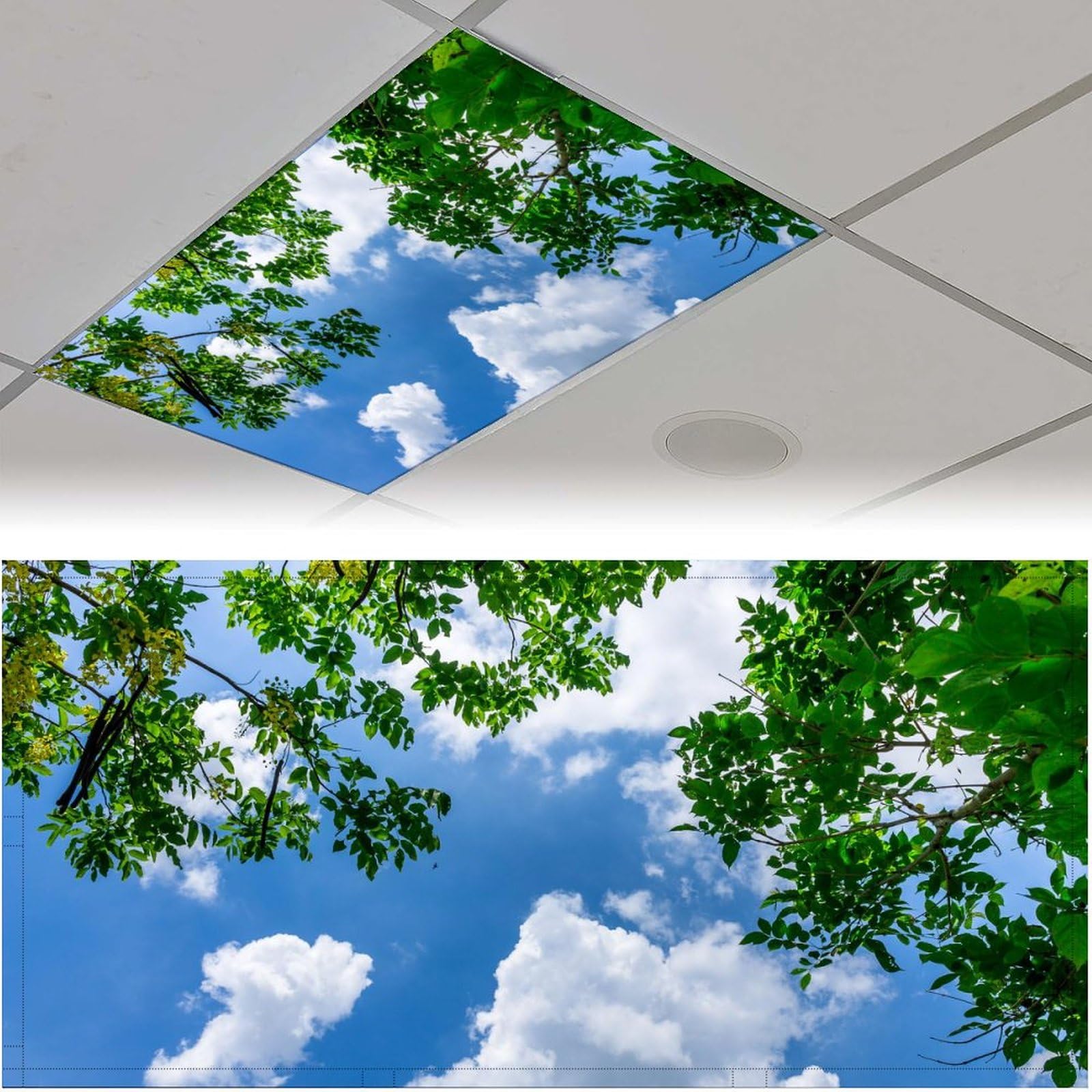 2 Pack Fluorescent Light Cover For Ceiling Light -Sky Branches Magnetic Light Covers Classroom, Light Filters Drop Fluorescent Light Shade Panel For Office Home School,4 X 2 Ft