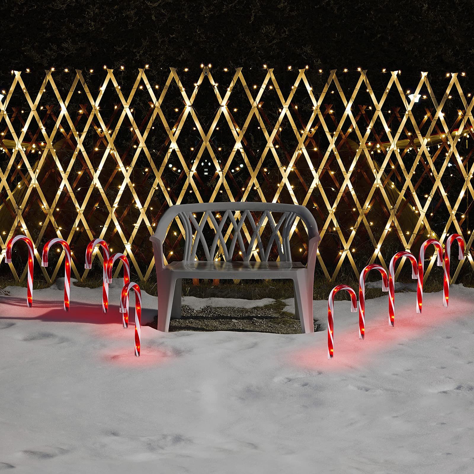 Candy Cane Lights - Set Of 10 Outdoor Pathway Christmas Decorations, 10 Inch Lighted Candy Canes