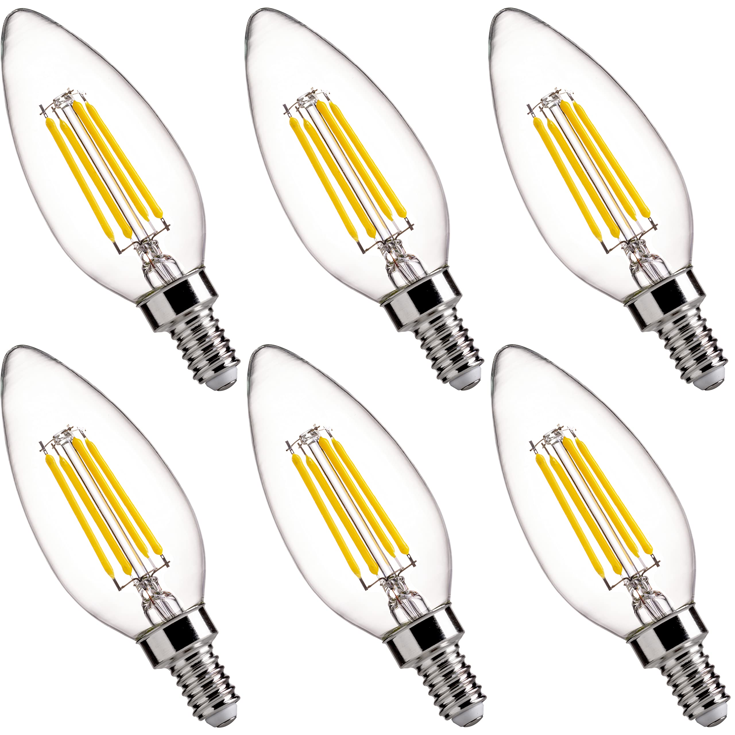 Flsnt 5000K Daylight B10 Dimmable 4W Led E12 Candelabra Bulbs, 40W Equivalent Led Chandelier Candle Bulbs, Clear Glass Finishing
