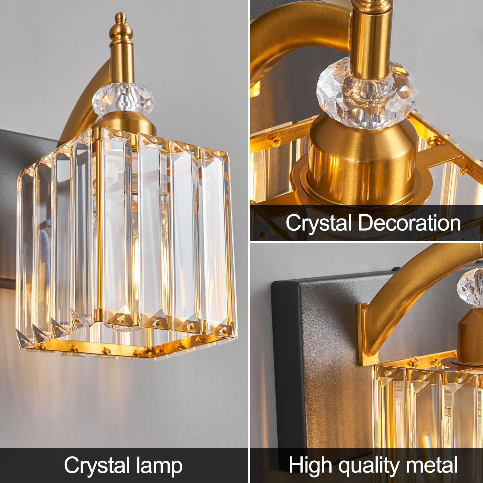 BBLLWJ 6-Light Bathroom Vanity Light Fixture, Modern Black Gold with Crystal Accents, Model 655