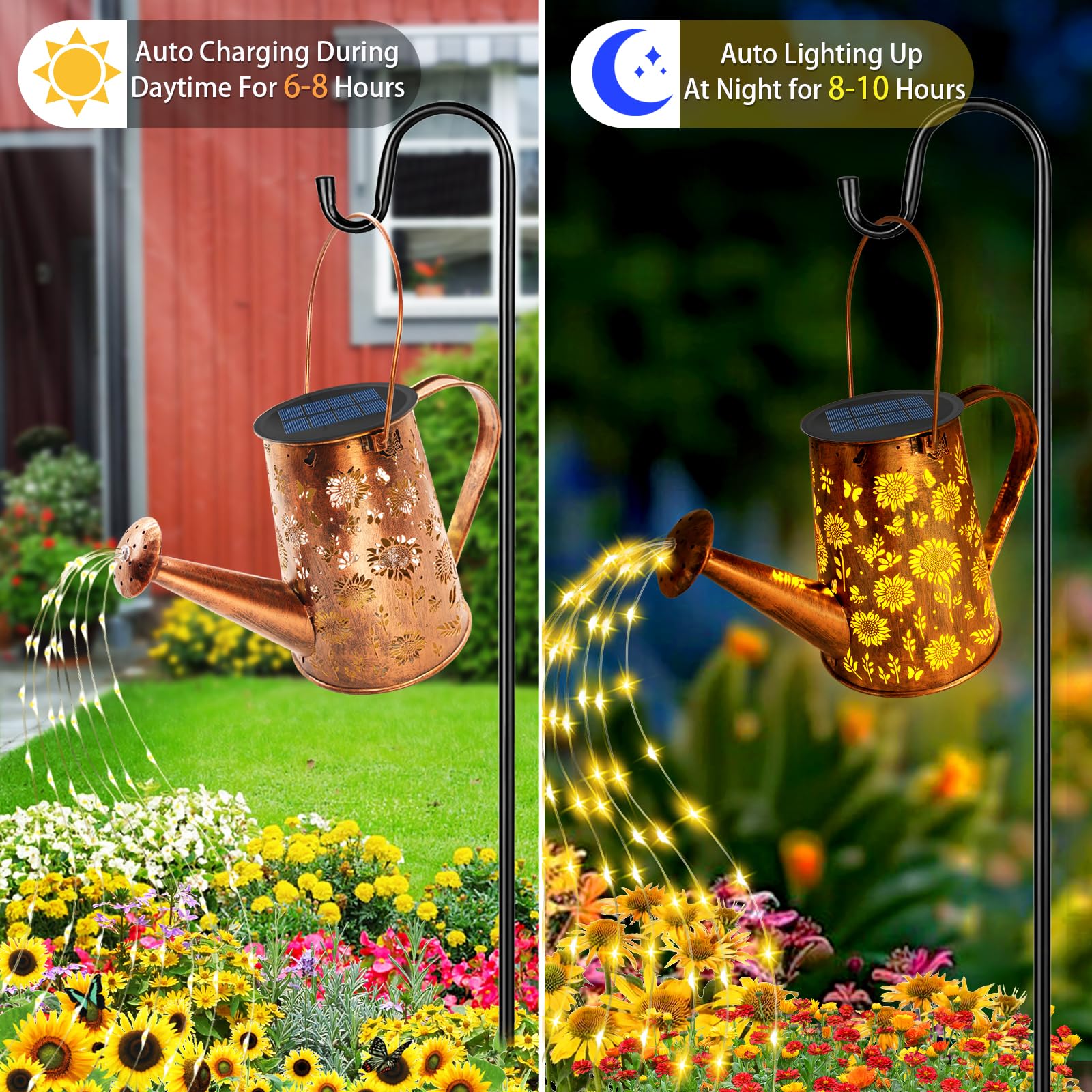Vcdsoy Solar Watering Can Lights, Waterproof Outdoor Lantern, Sunflower - Warm White, Model TYSHD-25-XRK-1-NB