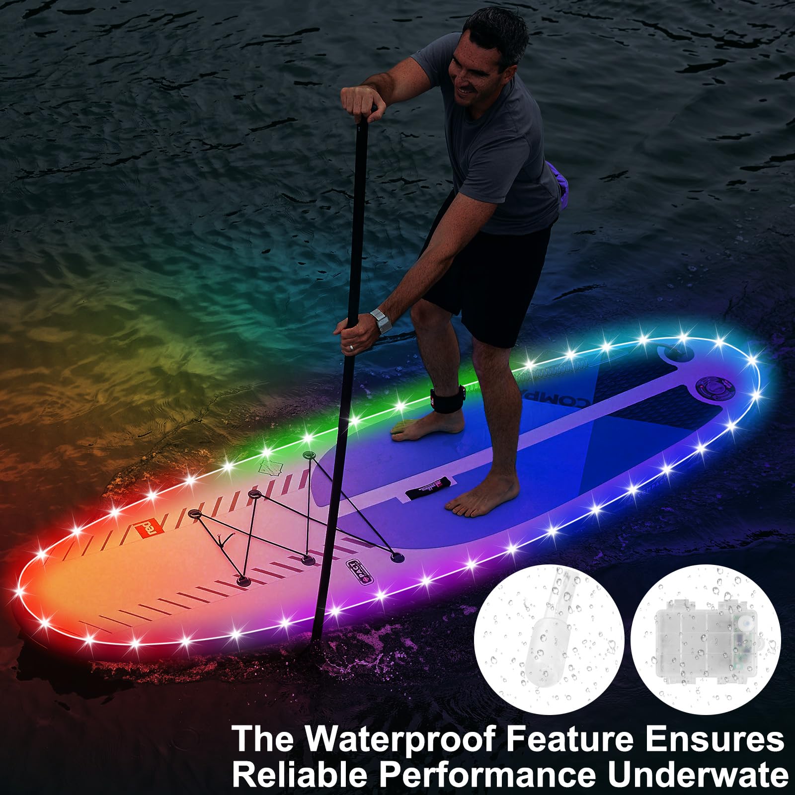 LYCARESUN 22 Ft Kayak Paddle Board Lights, Battery Operated LED, Multicolor, Waterproof with Remote Control, 16 Colors & 7 Modes