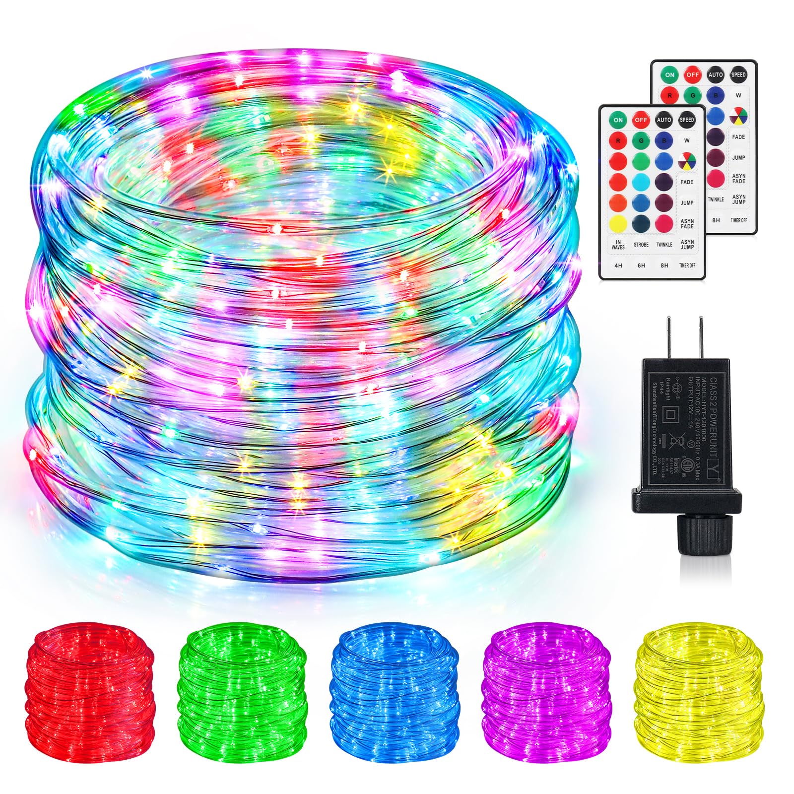 Surled 99Ft Color Changing Rope Lights, 300 Led Waterproof String Lights With Remote, Multicolor