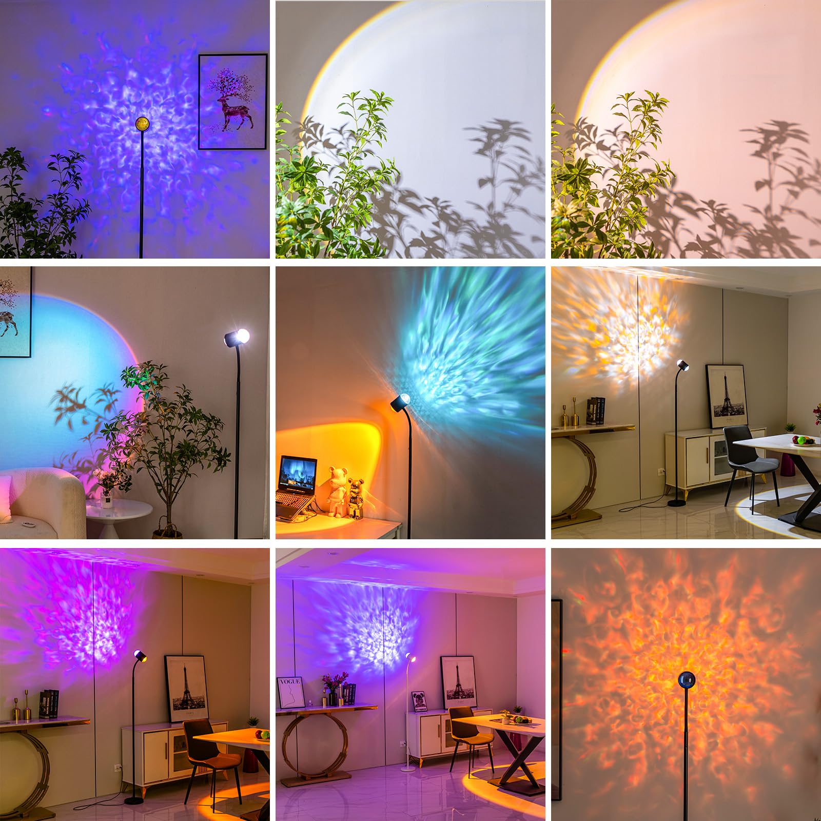 Sunset Lamp Projector With 3D Ocean Wave, 12 Colors Changing & Four Mode With Usb Port, Rgb Floor Lamp Double Side Lighting With
