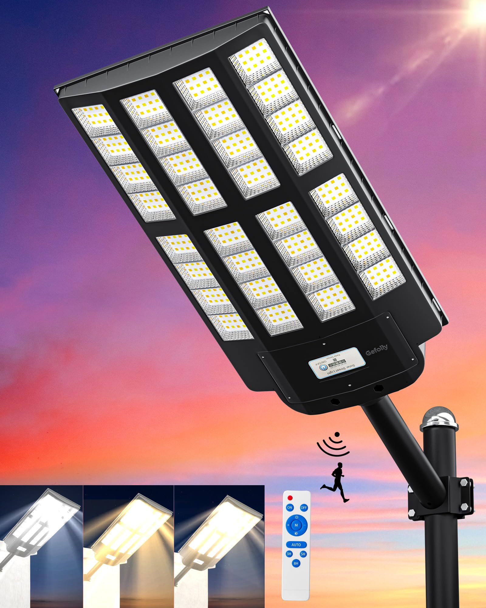 Gefolly 5500W Solar Street Light - 550000Lm Dusk To Dawn, Ip67 Outdoor Lighting For Parking Lots