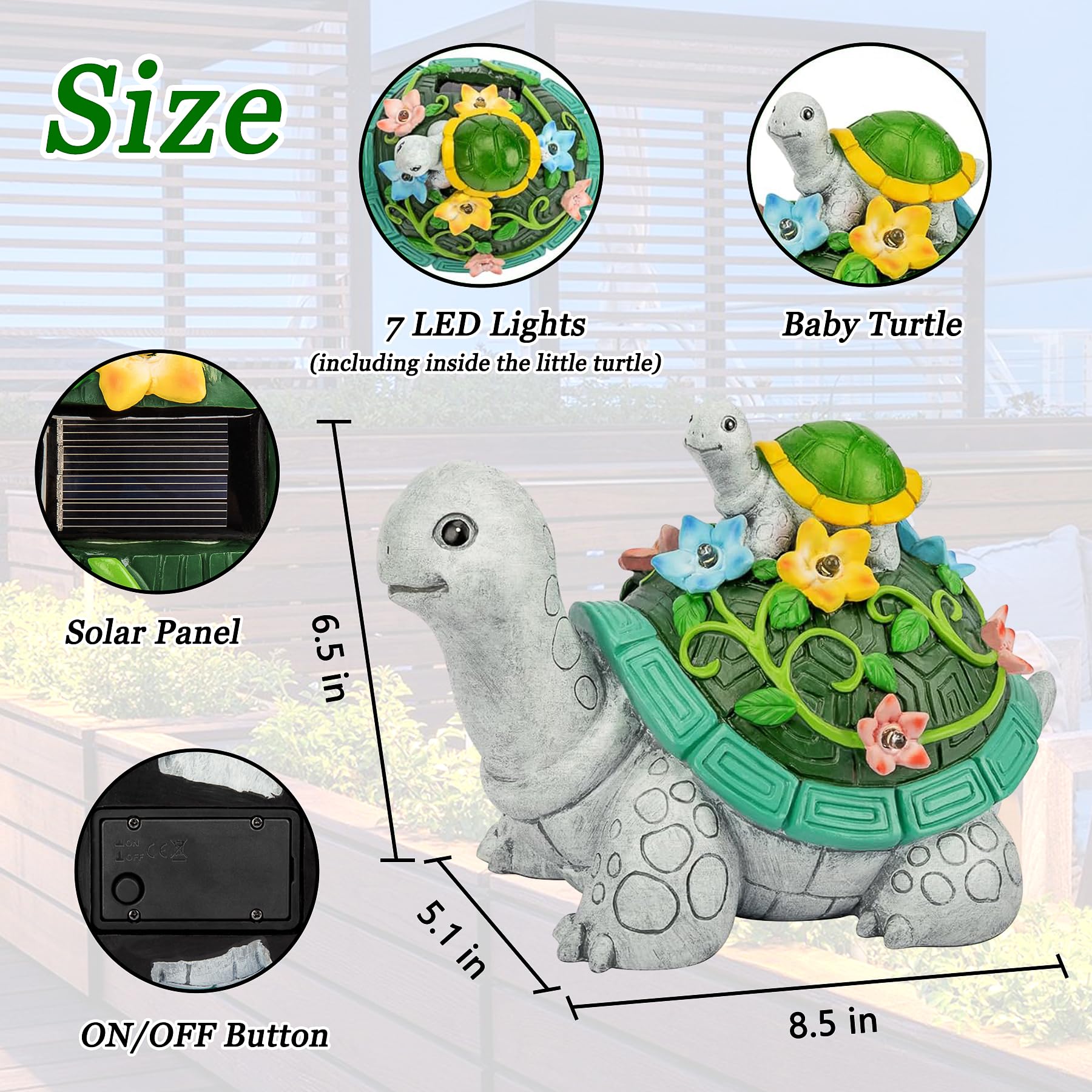 LESES Turtle Solar Statue Garden Decor with 7 LED Lights, Multicolor, Resin, Mothe&Baby Model for Patio Yard Gifts