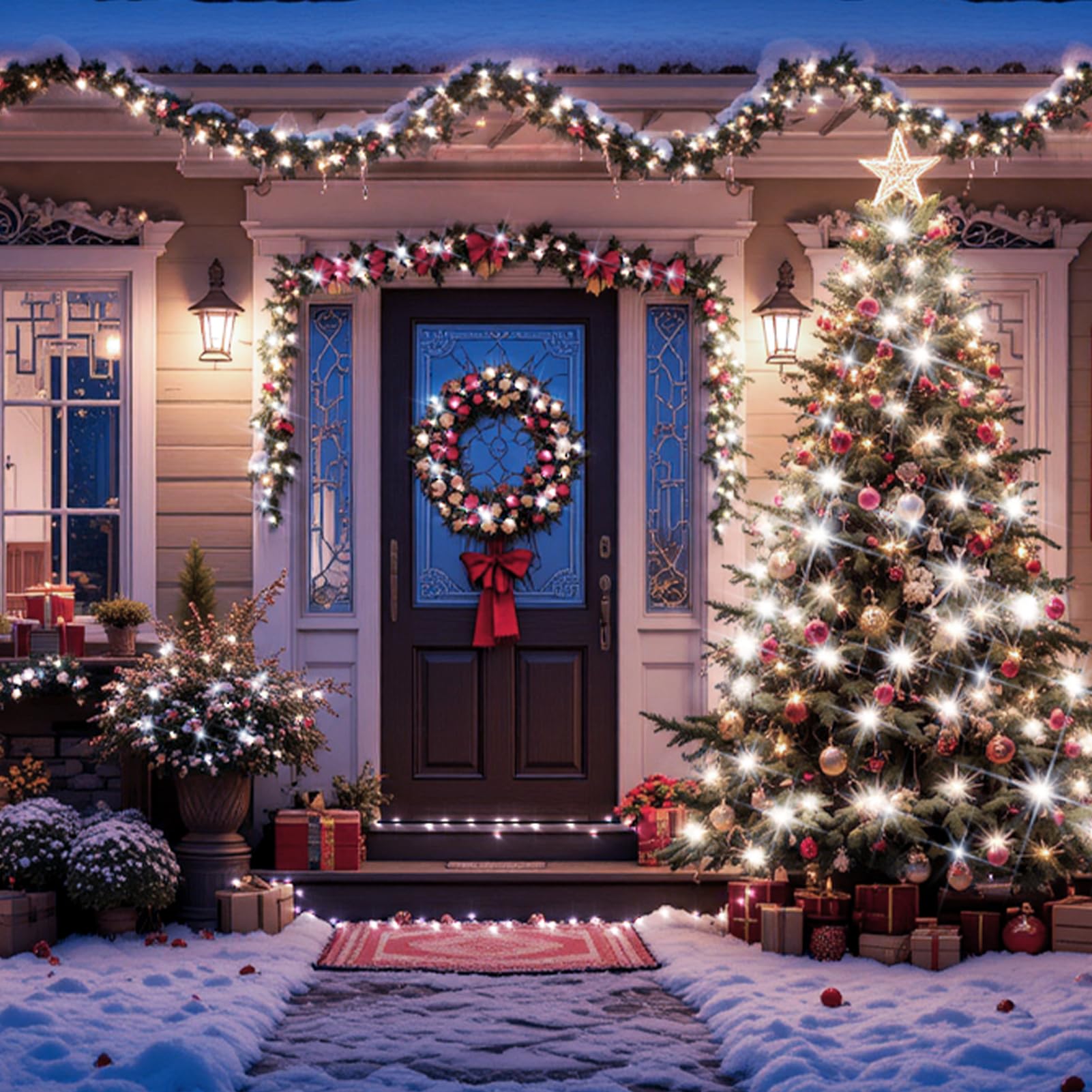 Xurisen 403Ft Christmas Lights, 1000 Led Cool White String Lights, 8 Modes, Memory Timer, Green Wire, Perfect For Home & Events