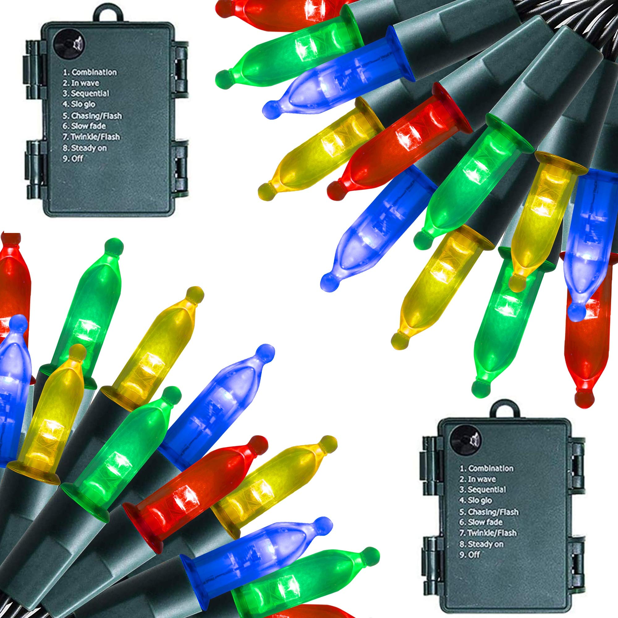 FUNPENY Battery Operated Christmas Lights, 2 Pack 16FT 50 LED 8 Modes Waterproof Fairy Lights, Christmas Decorations for Indoor Outdoor Garden Party Decor