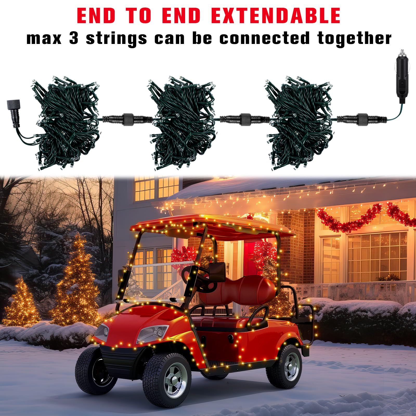 Aurelema 12V LED String Lights - 66 ft, 200 Warm Yellow Waterproof Lights for Christmas Car Decorations, Model MJO-Aurelema-1542