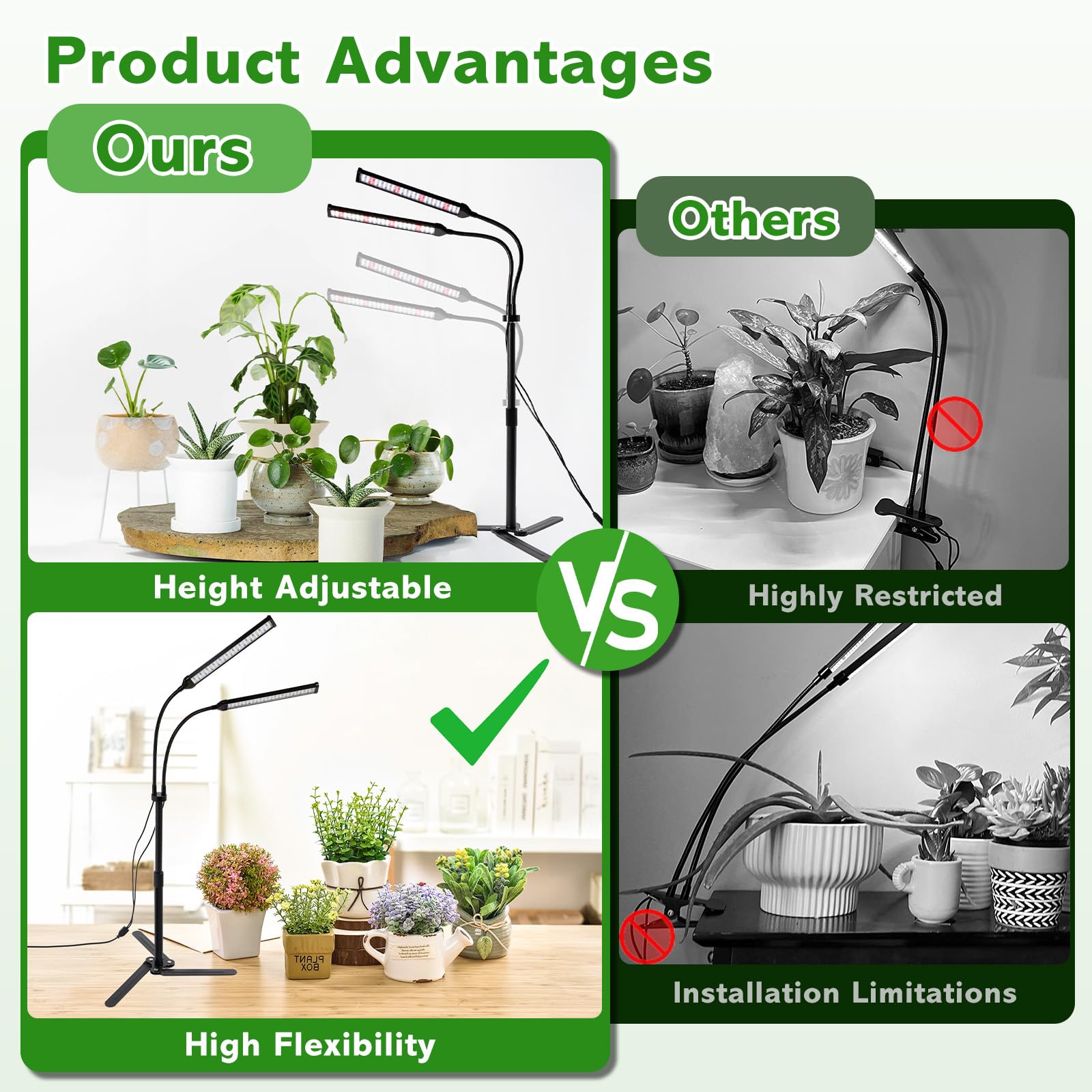 Grow Lights for Indoor Plants, Full Spectrum LED Tabletop Plant Lights for Indoor Growing, Dual-Head Gooseneck Plant Lamp with 5
