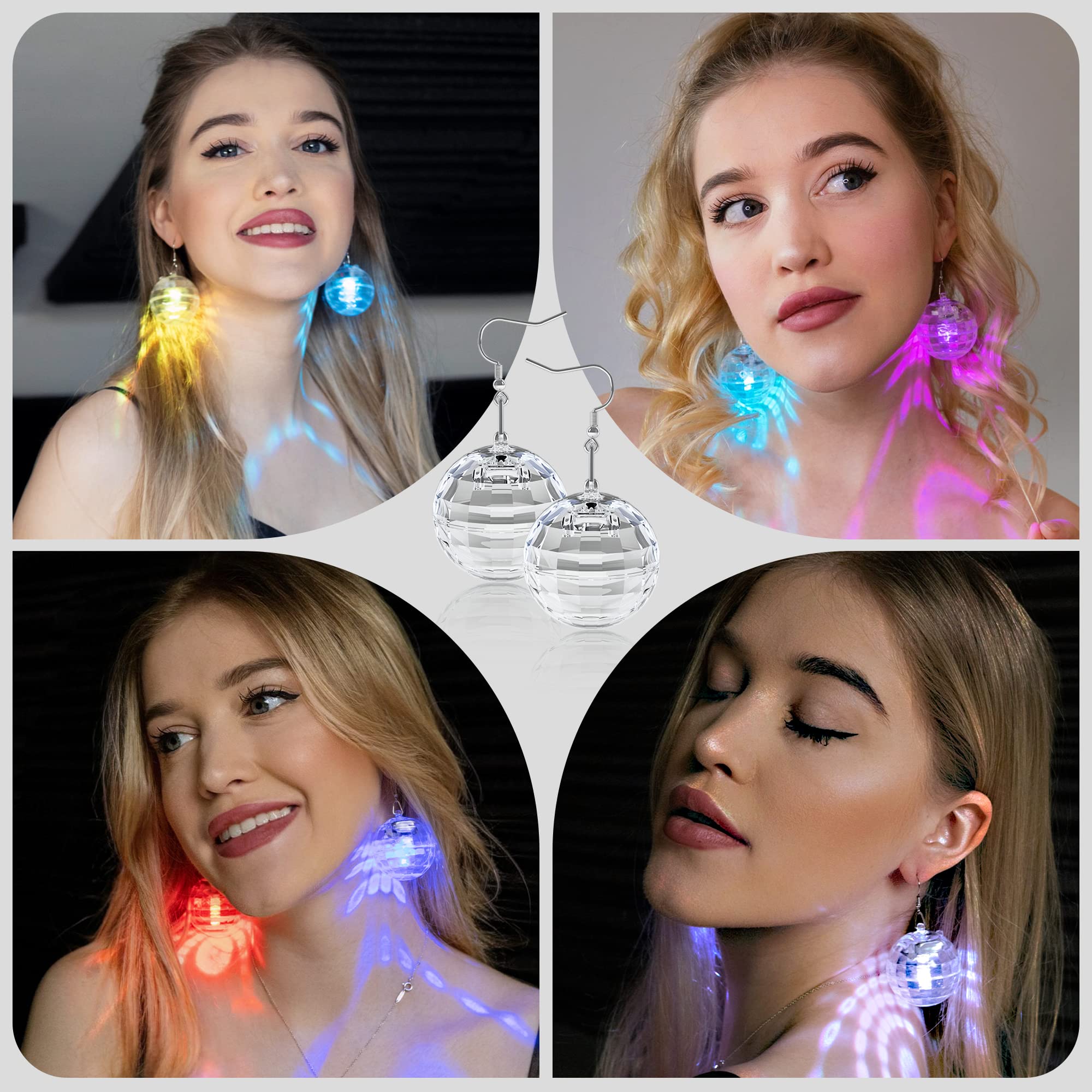 Disco Ball Earrings 16 Light Modes Rechargeable Light Up Earrings Led Earrings Ball For Women Disco Party Dance Accessories