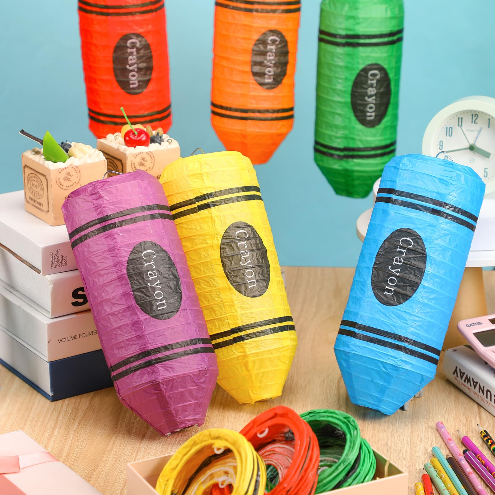 Retisee 12 Pcs Crayon Hanging Paper Lanterns Party Decorations, Colorful Preschool Kindergarten Graduation Classroom Ceiling Dec