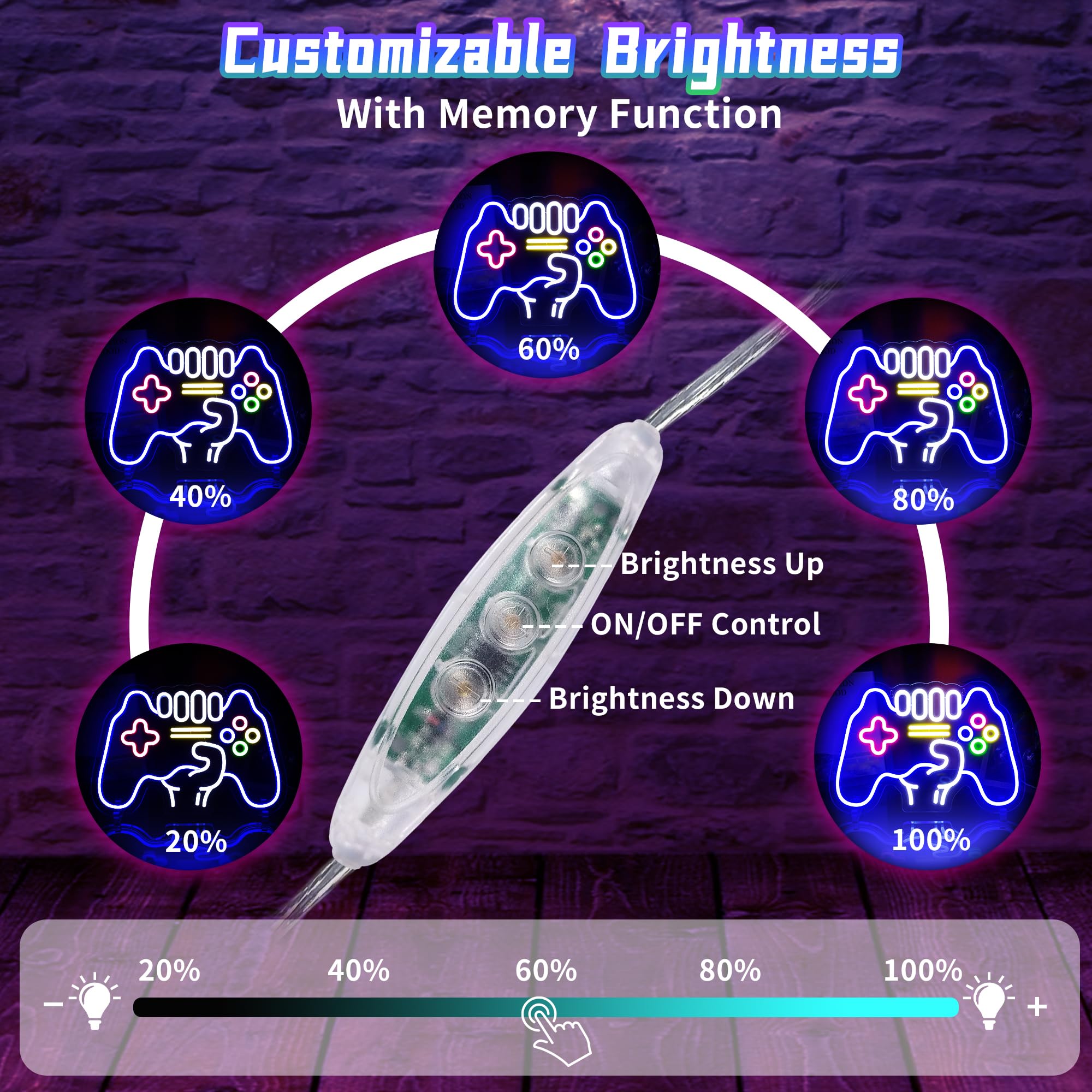 HancraStore Gamer Neon Sign - Controller Shape, Dimmable Wall Decor - Silicone, Gamer Neon Sign, Model HancraStore-117