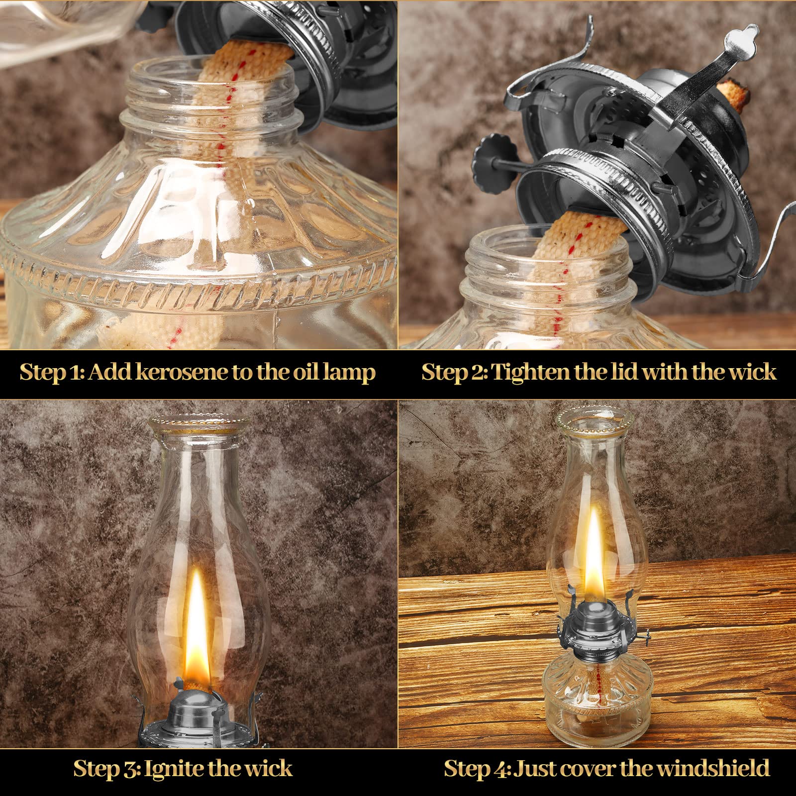 Tuanse Vintage Hurricane Oil Lamps - 11.2 x 31.5 cm Glass Lanterns, Indoor Use, Clear & Black, Model ER-Tuanse-1930
