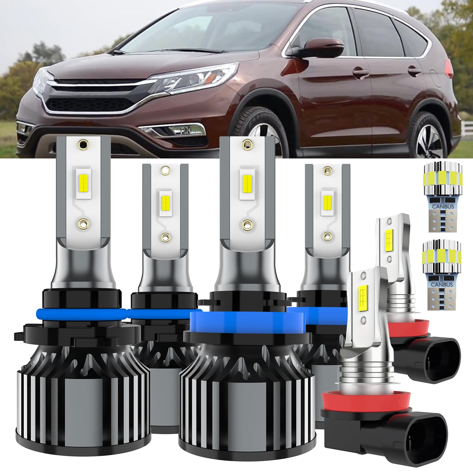 AYOTZIH Bulbs Fit For Honda CRV 2015-2022, High Beams Low Beams Fog Lights License Plate Lights Combo, 400% Brightness 6000K Whi