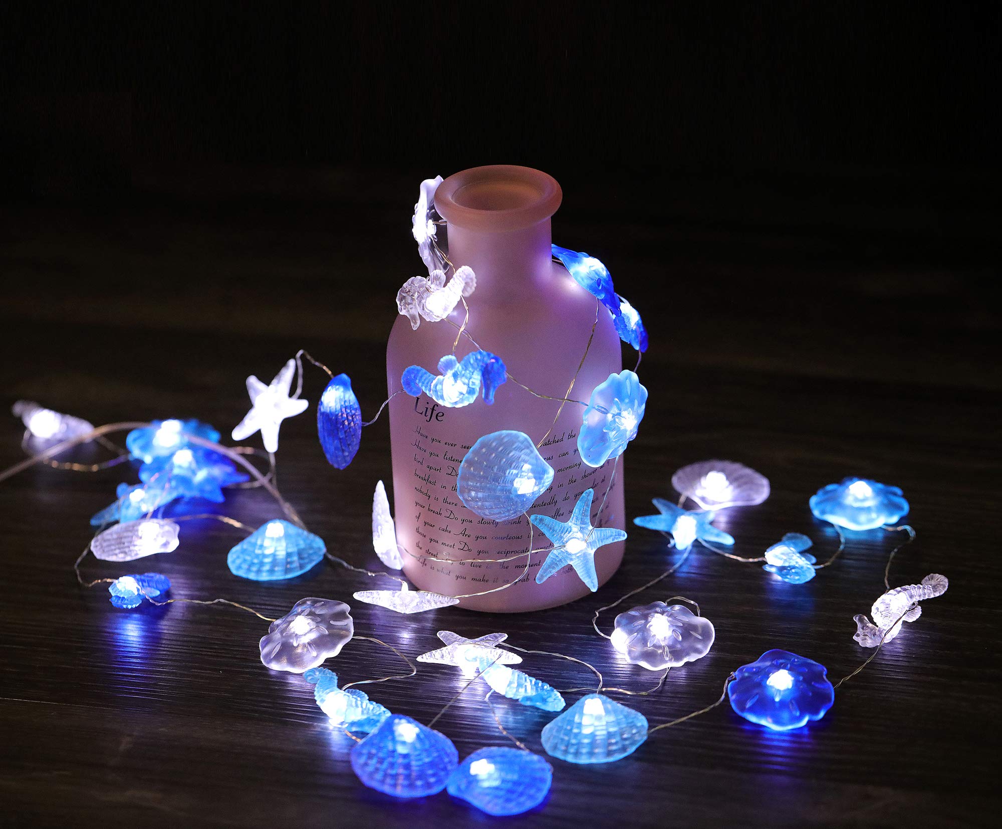 WSgift Coastal String Lights, 17.5 Ft 36 Cold White LED Beach Decorative String Lights Seashell Seahorse Starfish Sand Dollars F