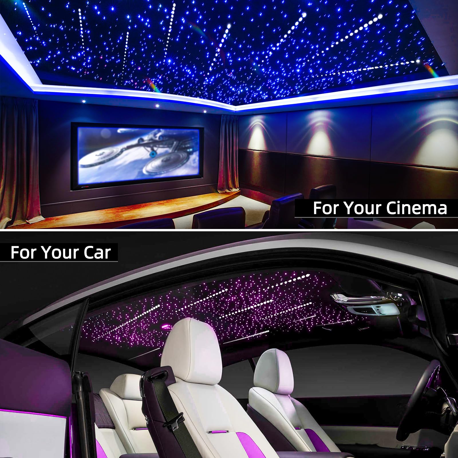 SUNKENET Meteor RGBW Twinkle LED Fiber Optic Lights Kit, 32W, 1000pcs 0.03in x 13.1ft, Pure White/RGB,