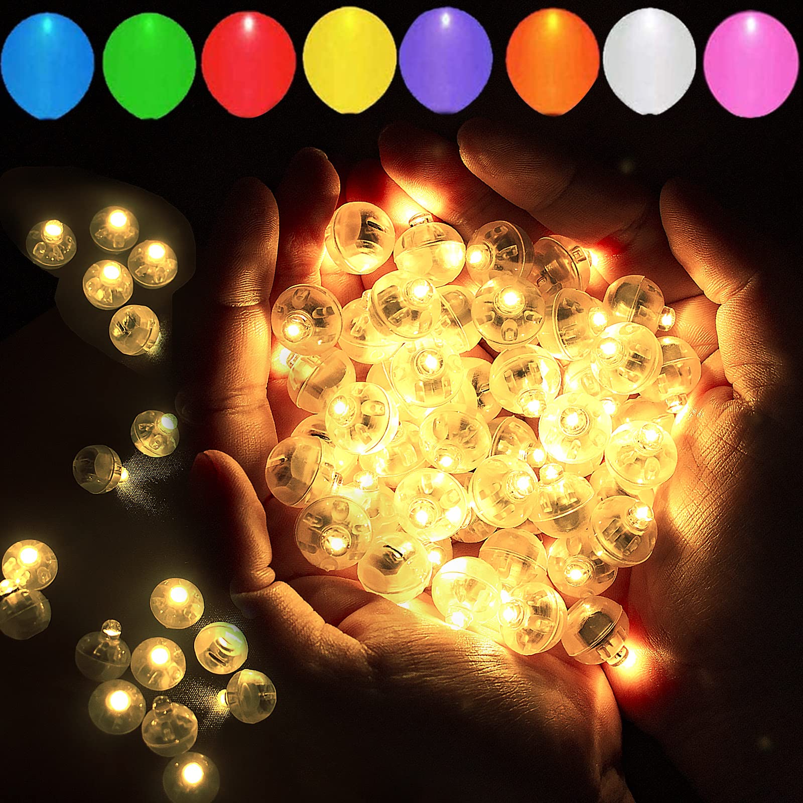 Aogist 100 Pcs Warm White LED Balloon Light, Round LED Ball Lamp for Paper Lantern Balloon, Indoor Outdoor Party Event Fun Birth