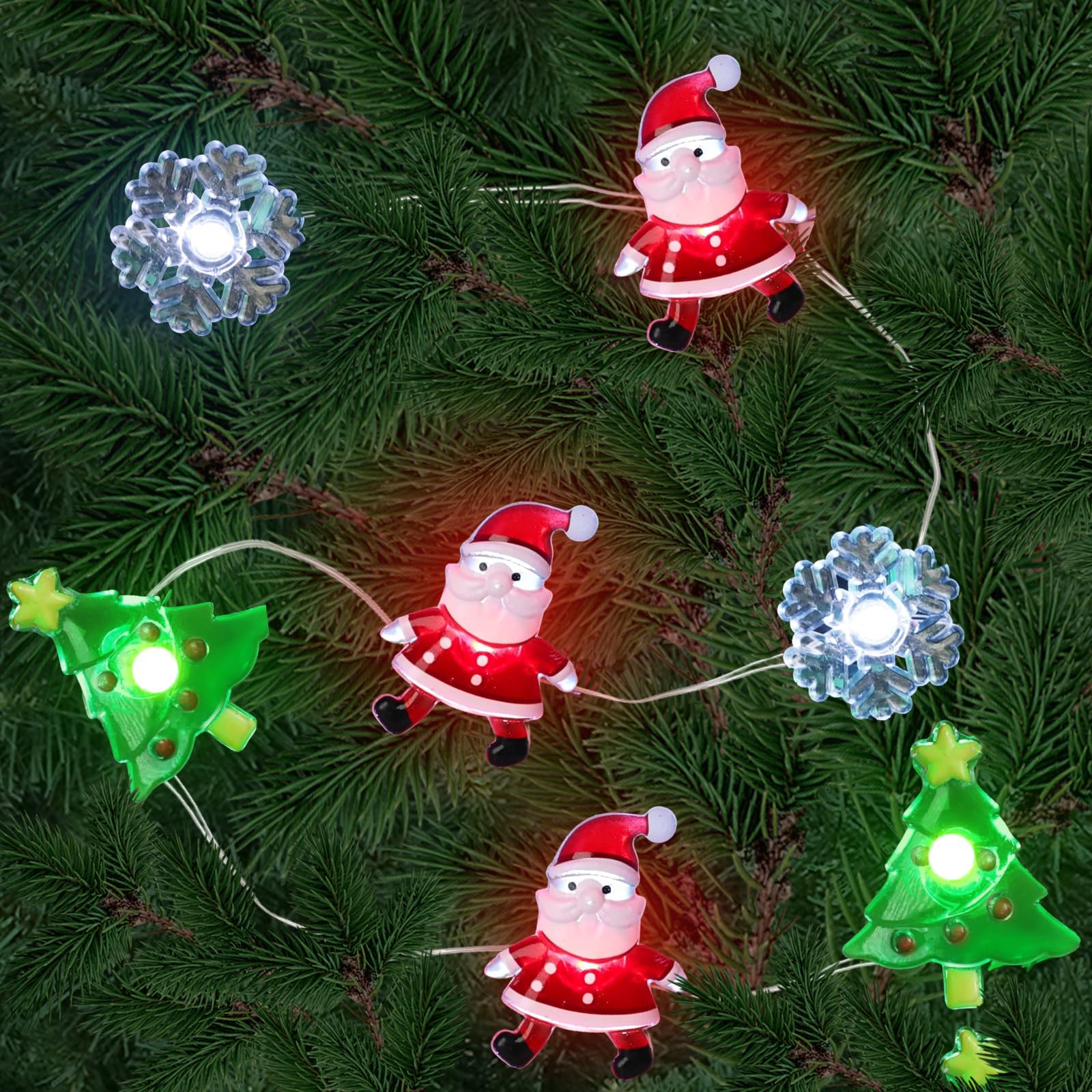 Yoitomehy Christmas Lights Santa Snowflake Christmas Tree String Lights  30 Leds 10Ft Battery Powered  Christmas Decorations Xmas Fairy Lights For Wreath Window Fireplace Tree Poster Board Home Decor