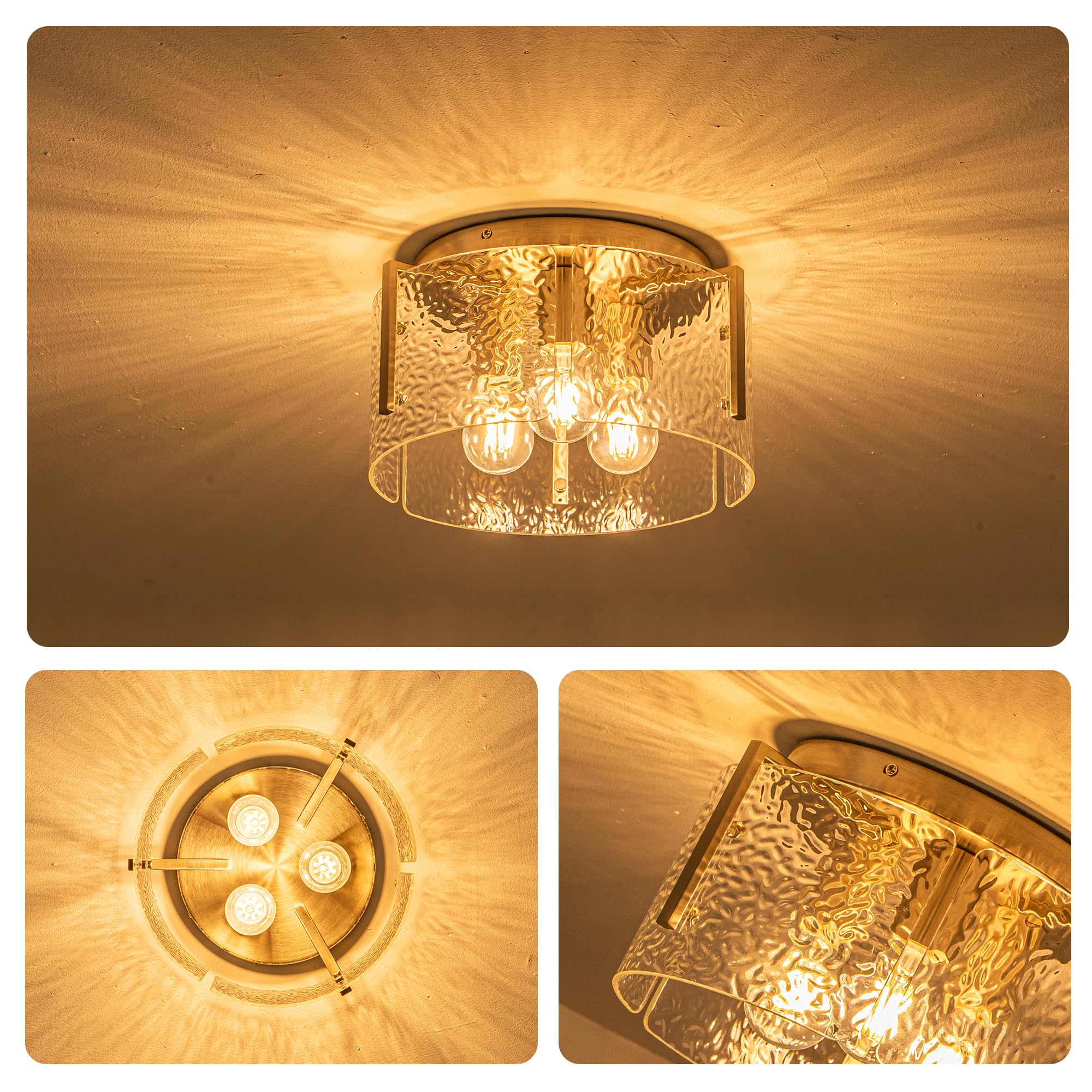 Mayna Modern Nickel Semi Flush Mount Ceiling Light Fixture, 3-Light Glass Ceiling Light, Hallway Light Fixtures Ceiling Mount Fo