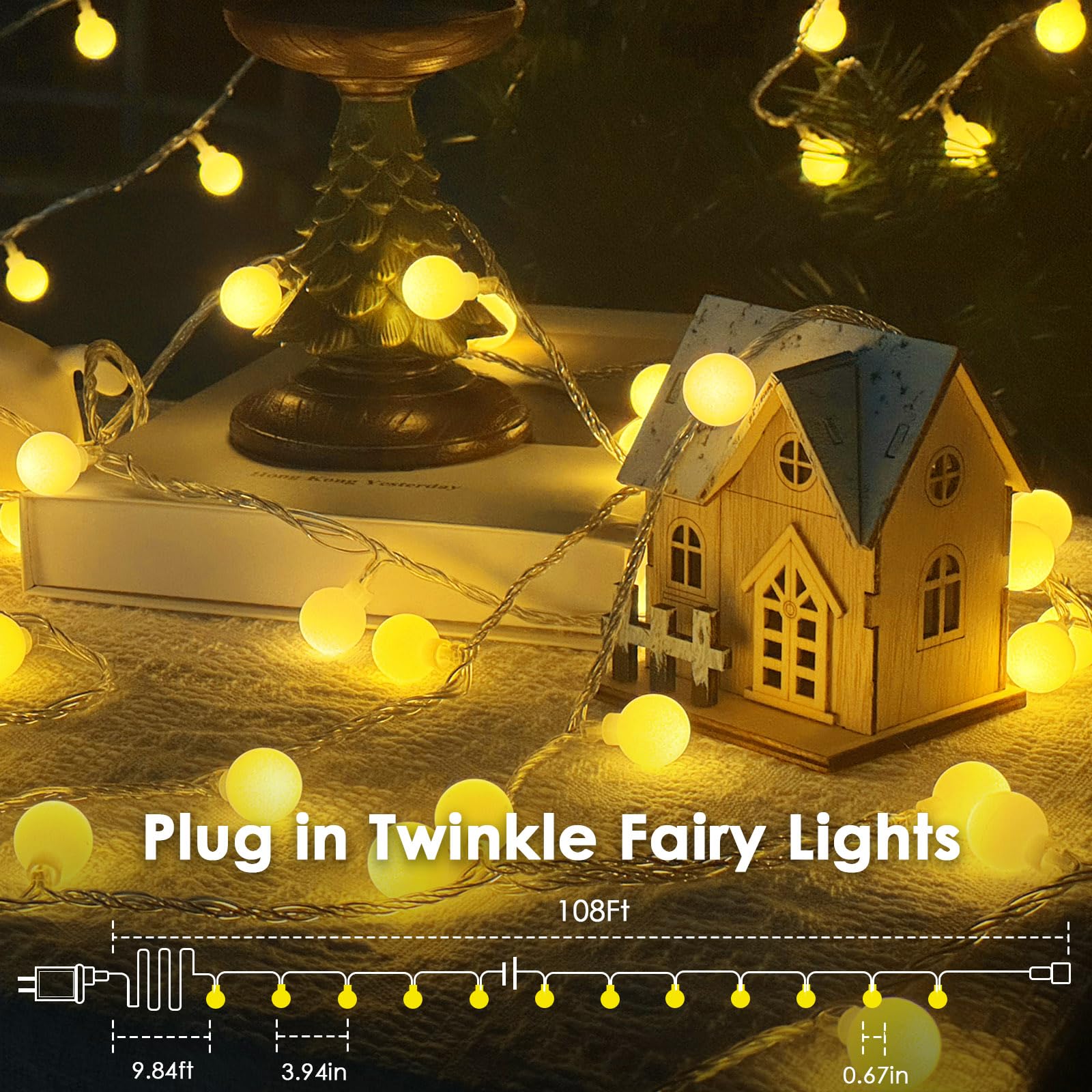 LORRYTE 300 LED Connectable String Lights, Warm White, 108ft, Waterproof, Remote & Timer, Model GP-SW290DC0209-IP44