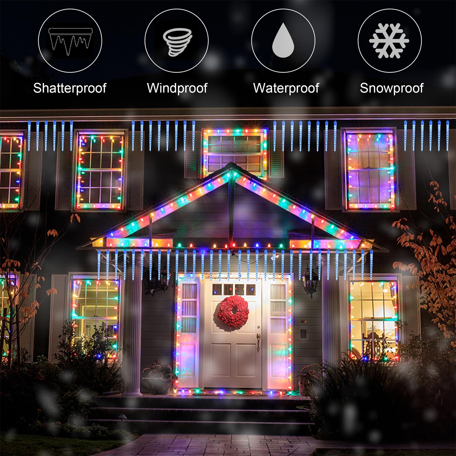 WATERGLIDE Icicles Meteor Shower Lights, 384 SMD LED, 12in Outdoor Christmas Lights, Blue, Model CH-7V-30CM-C