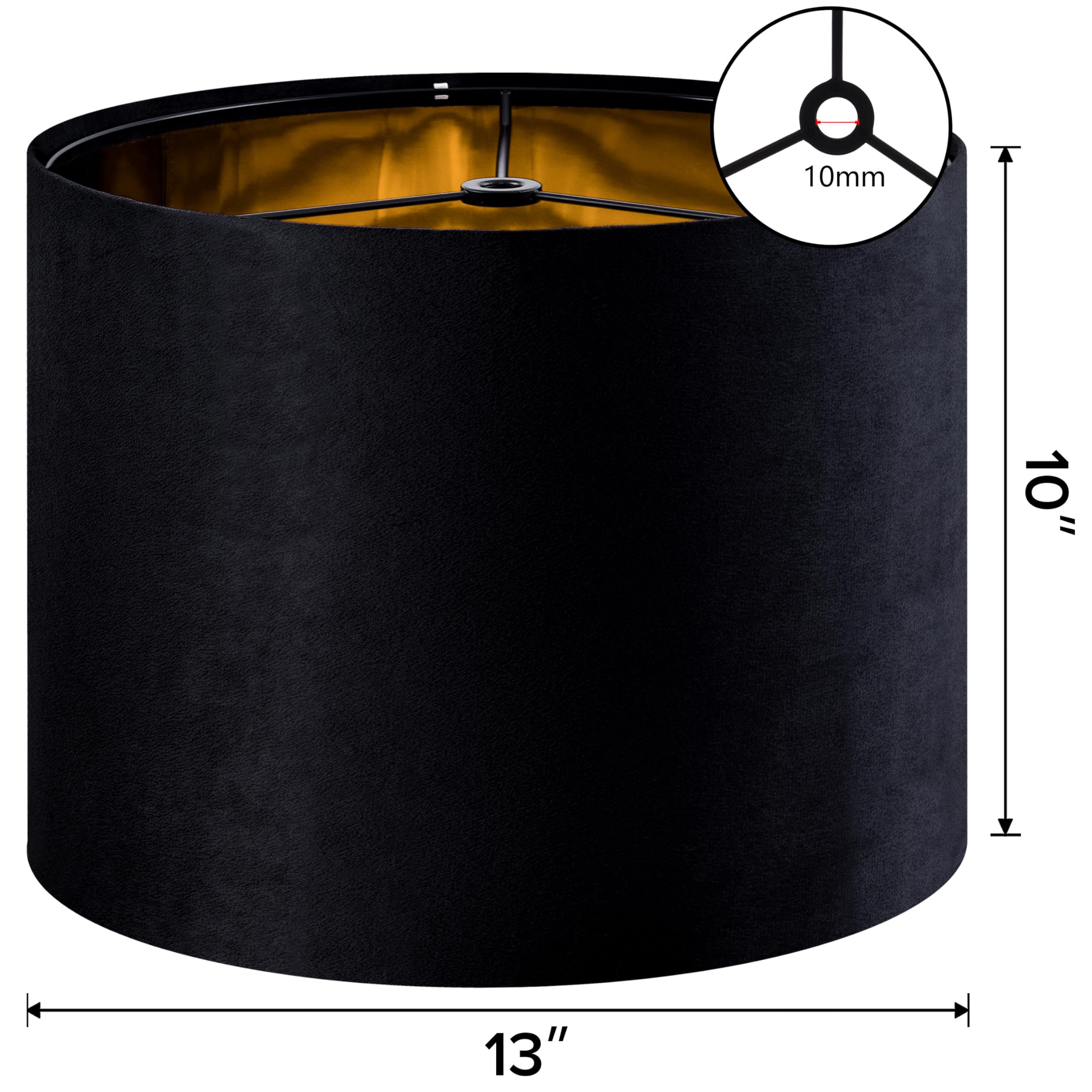 Go&So Black Velvet Lamp Shades - 13 Top X 13 Bottom X 10 High(Spider) Medium Drum Lampshades - Traditional Fabric Lamp Shade For