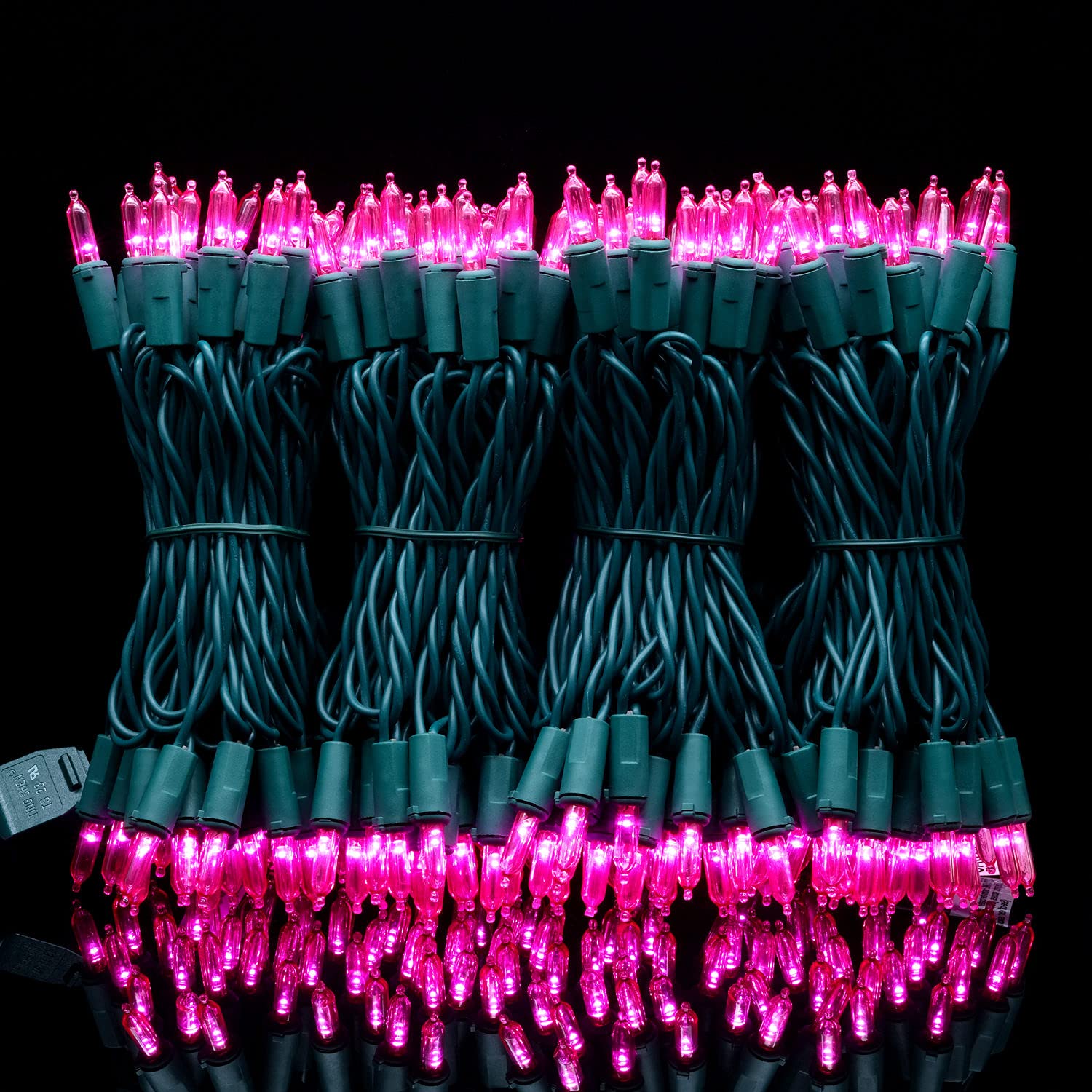 Yuletime 200 Count Pink Led Christmas Lights, 66Ft Green Wire, Ul Certified, Commercial Grade Holiday String Light Set