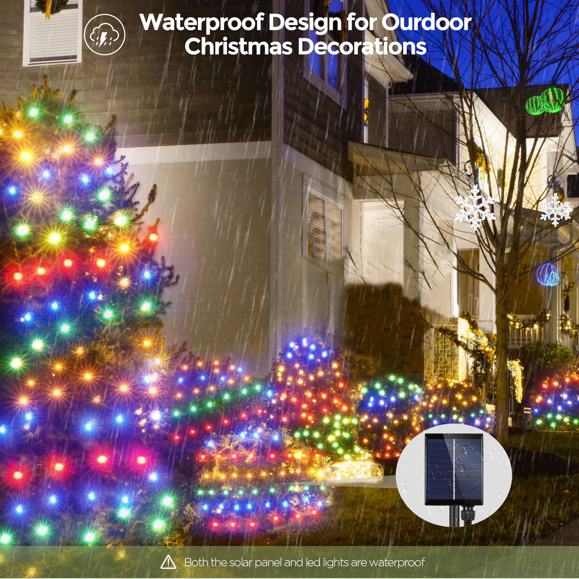 WBao Solar Christmas Net Lights, 360LED, 11.5ft x 6.9ft, Multicolor, 8 Lighting Modes, Waterproof, Remote Control