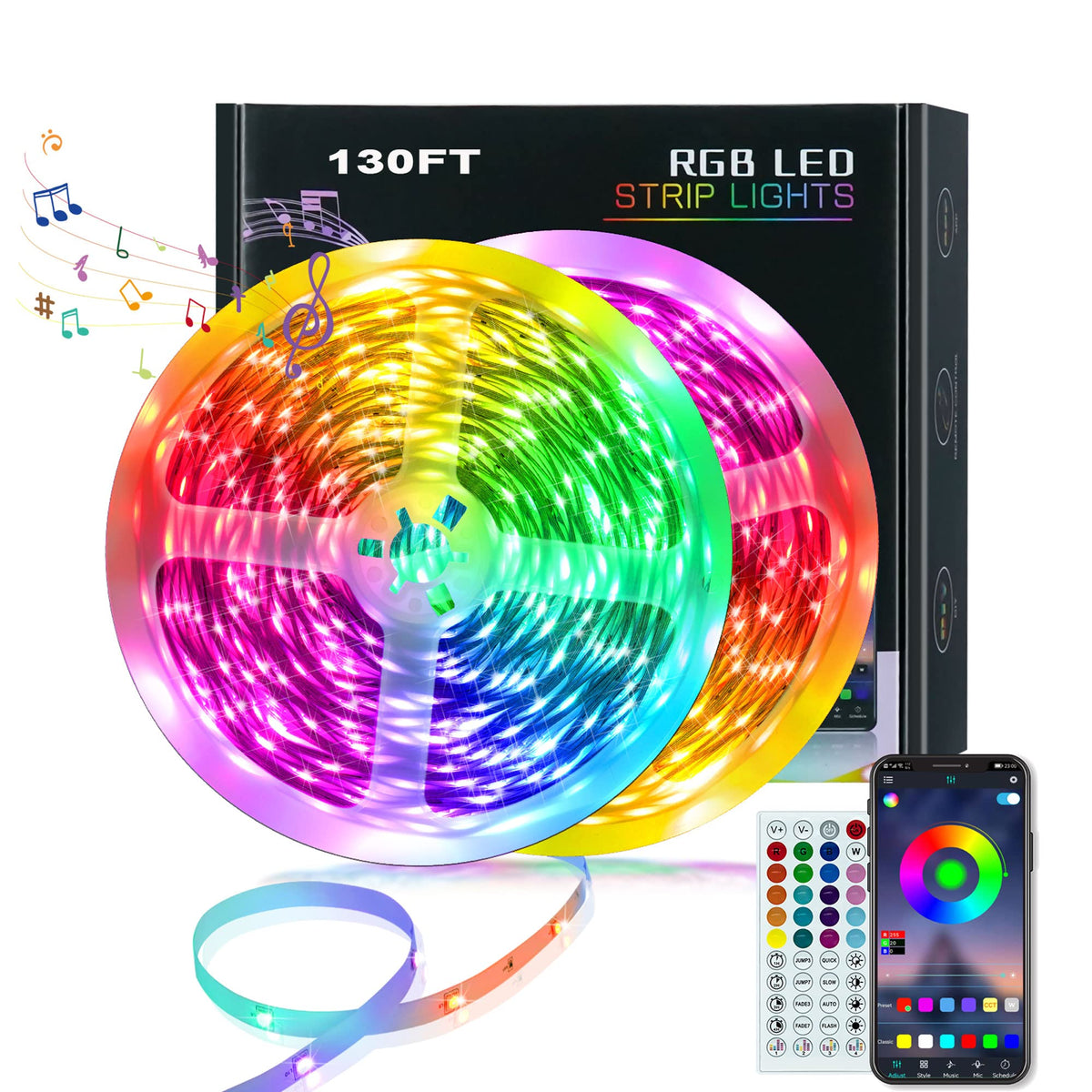 Keelixin 130Ft Led Lights,5050 Rgb Led Lights For Bedroom,Led Strip Lights With Remote & Bluetooth App Control Sync With Music,L