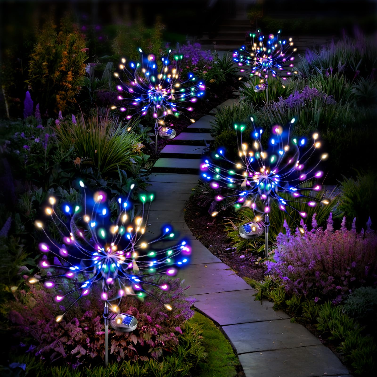 Anordsem Solar Fireworks Lights Outdoor: Garden Light Waterproof for Yard Outside - LED Sparkler Colorful Lighting Patio Path De