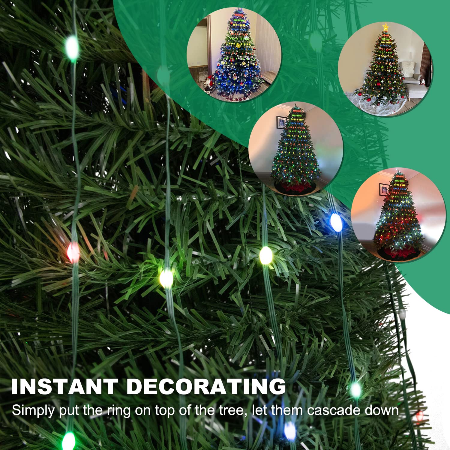 2win2buy 160 LED Christmas Tree String Lights - Multicolor, IP65 Waterproof, Smart APP Control, Remote Color Changing, Model HYGX5V-DK160L