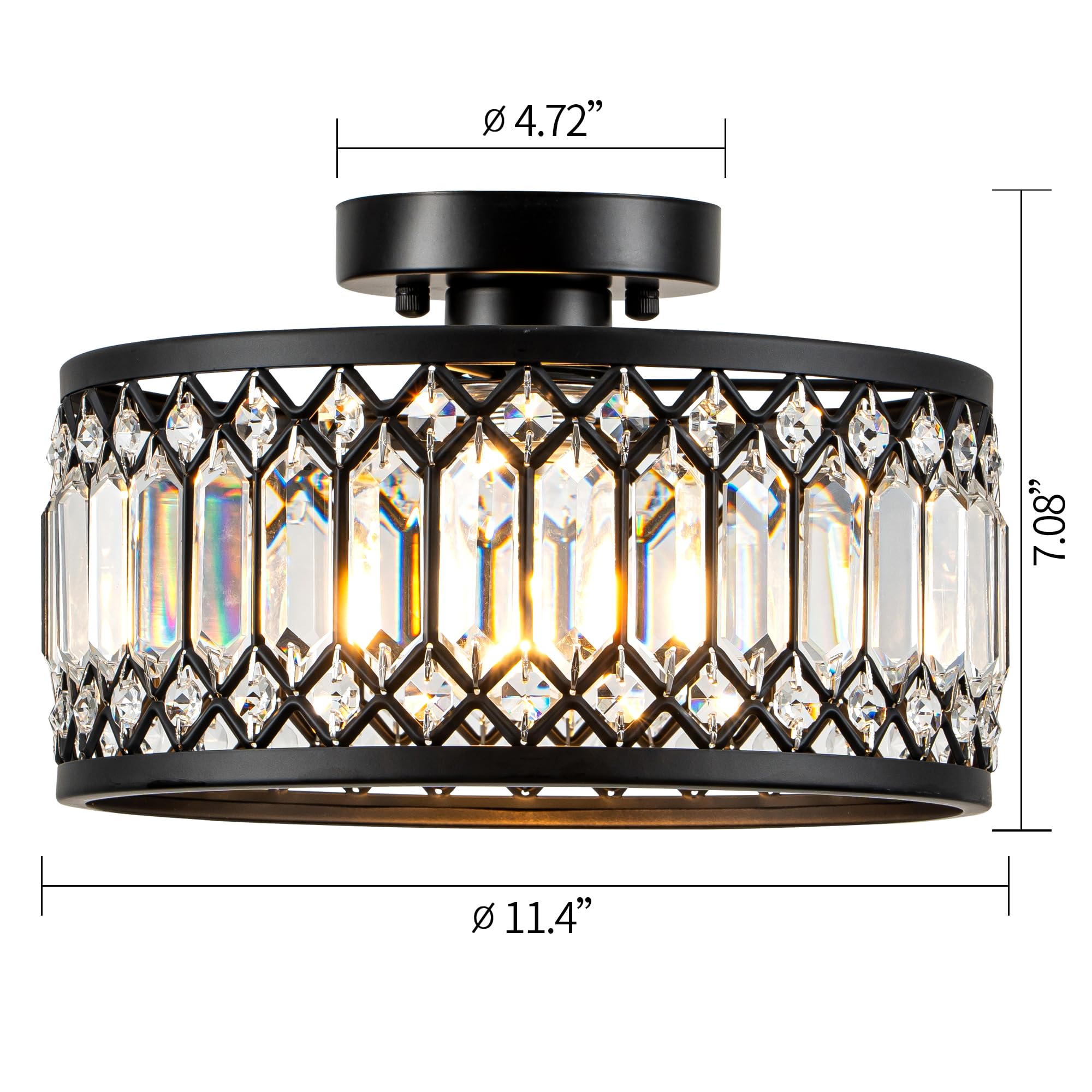 Zlepmlla Crystal Black Ceiling Light, Modern Semi Flush Mount Ceiling Light Fixture, Round Small Chandelier For Hallway Entryway