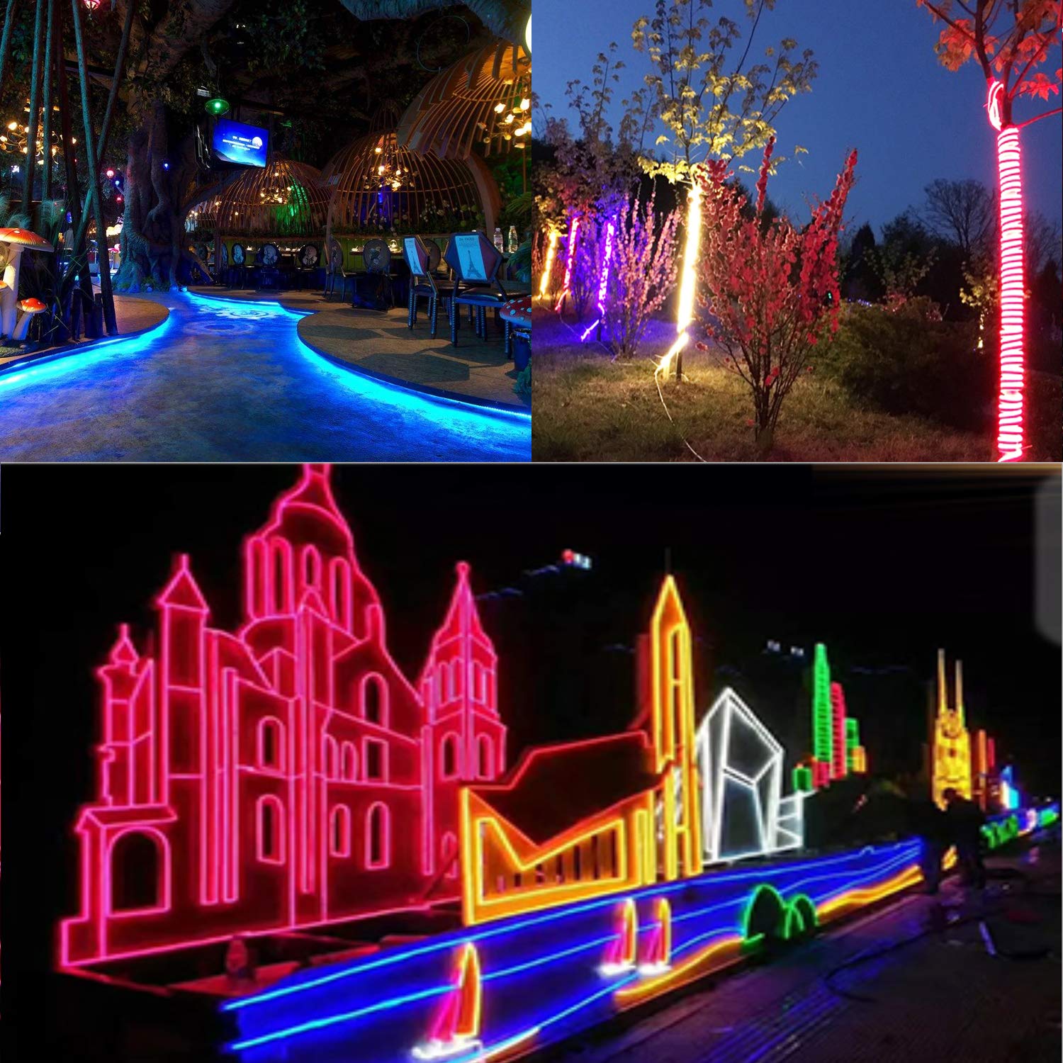 KERTME 360° Neon LED Light Strip, 5m Green, Flexible, Waterproof, Dimmable, Remote Control - Ideal for Home/Garden Decor