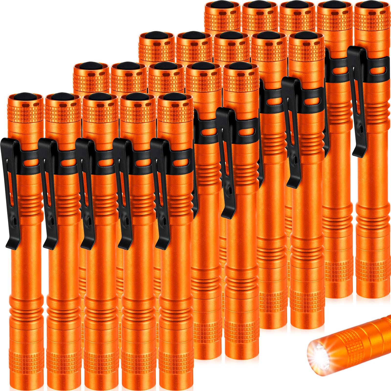 Hortsun Mini Pen Light Flashlights, 5.12 Inch, Orange, 20 Pcs, LED Handheld Slim Torches, Pocket Size Gifts for Fathers Day