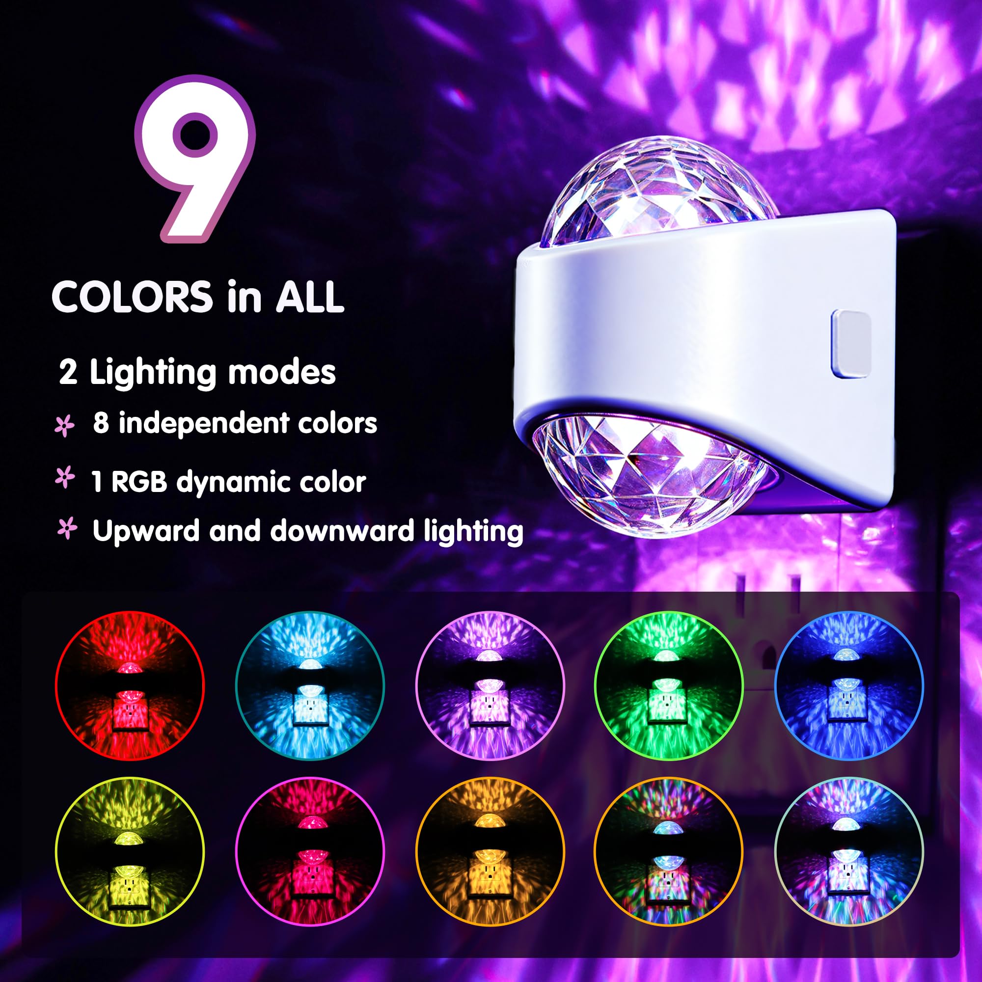 L Lohas Led Projector Night Light 2 Pack Plug In Night Light With Light Sensor Multi-Color Nightight For Kids Playroom Christmas Party Gift