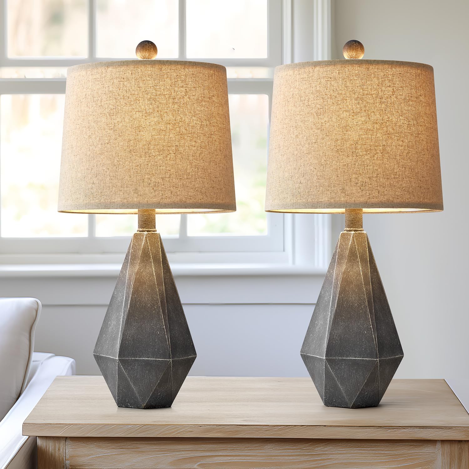 PoKat Rustic Farmhouse Table Lamp Set of 2, 20.25" Dark Grey with White Shade, Ideal for Living Room or Bedroom, Model AMZ-T1042GY