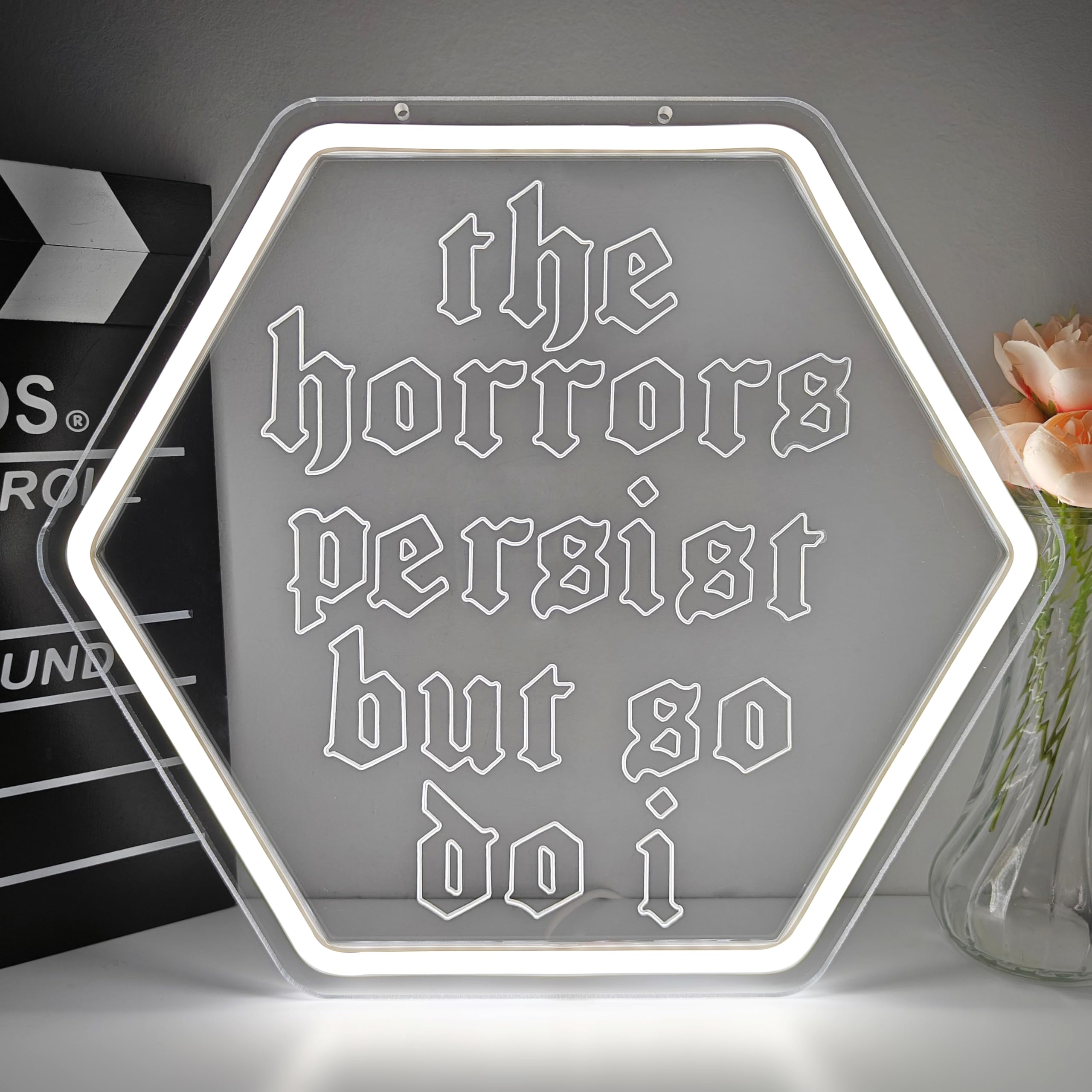 The Horrors Persist But So Do I Neon Sign For Wall Decor Gothic Led Sign Dimmable Inspirational Neon Light Up Signs For Bedroom Mental Health Wall Art Office Living Room Man Cave Dorm Halloween Gifts