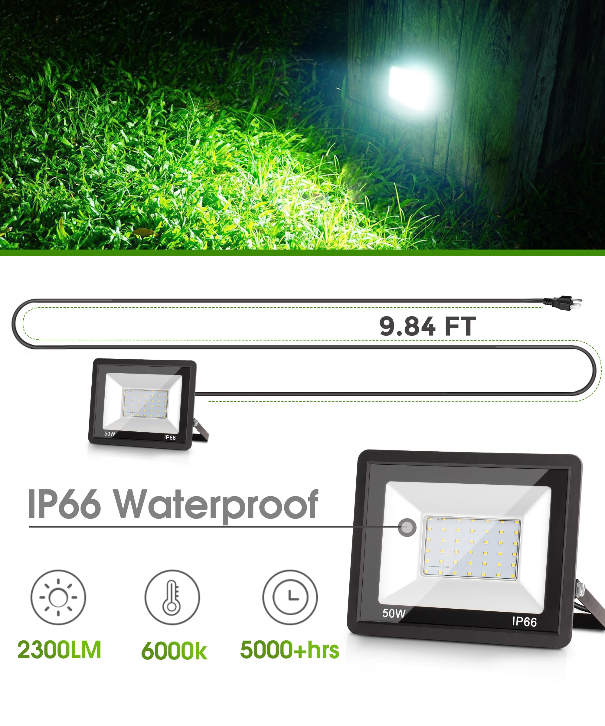 L LOHAS LED 50W Dusk to Dawn Flood Lights, IP66 Waterproof, 2300LM, 2 Pack, Daylight White, Model A-GK-FL00201US-