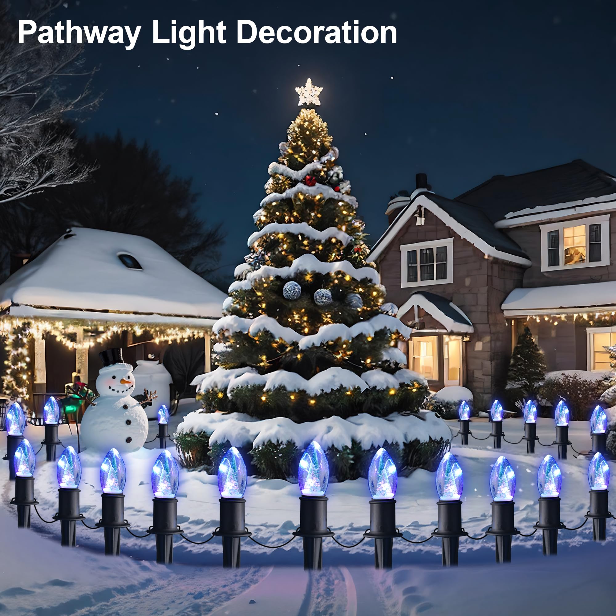 C9 Christmas Pathway Lights Outdoor,24.2Ft Multicolored Flickering String Lights Led Christmas Walkway 20 Christmas Tree Light B