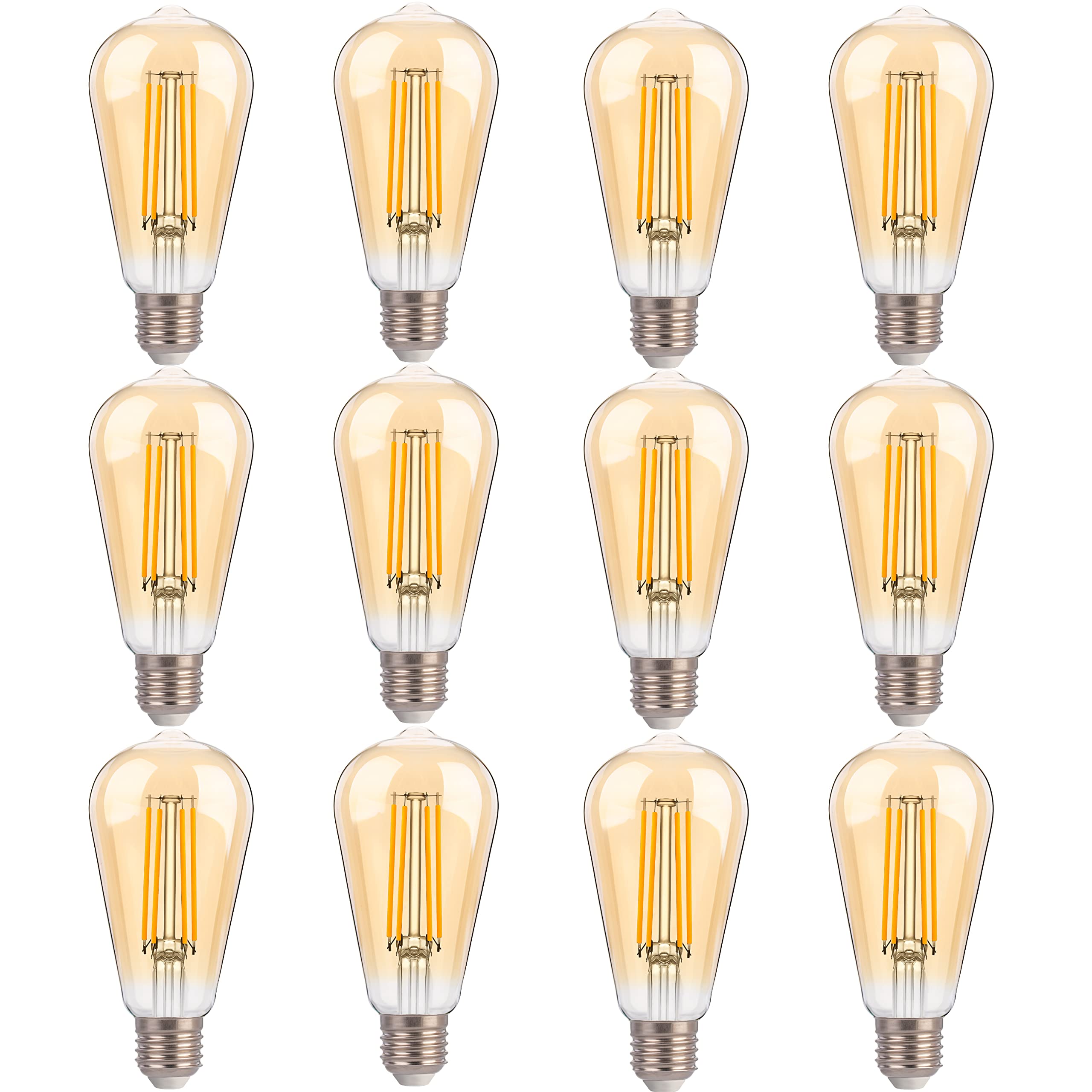 Flsnt 100W Equivalent Led Edison Bulbs, St19 Dimmable Antique Led Light Bulbs, 2450K Warm White, 8W, 900Lm, E26 Base, Amber Glas