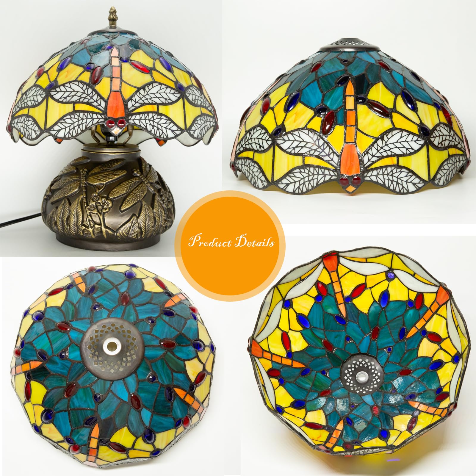 Ppbmocw Tiffany Lamp,12 Inch Stained Glass Lamp,Dragonfly Tiffany Style Table Lamp Included E26 Led With Remote Control For Beds